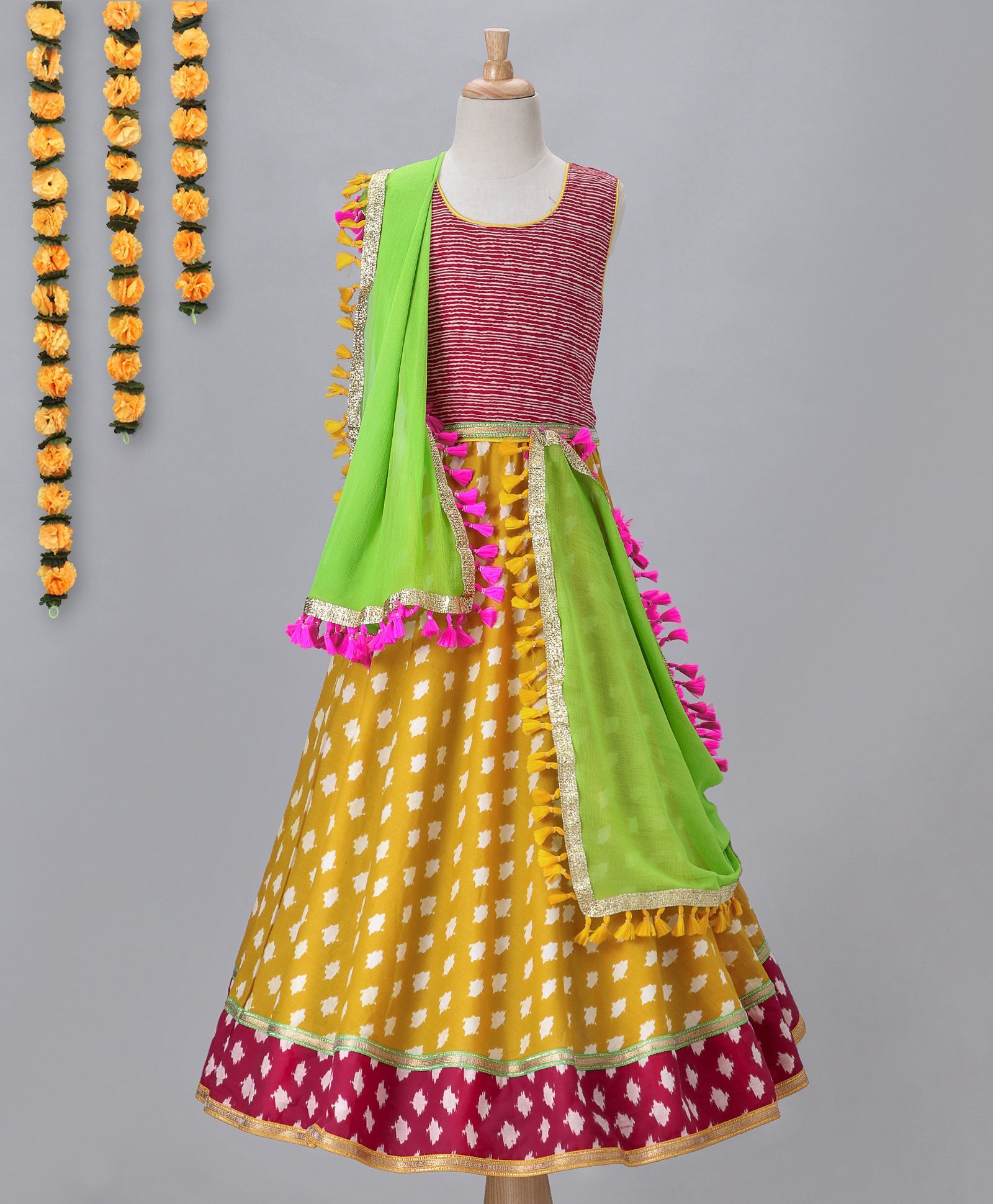 Kids Chakra Printed Ghagra Choli - Yellow