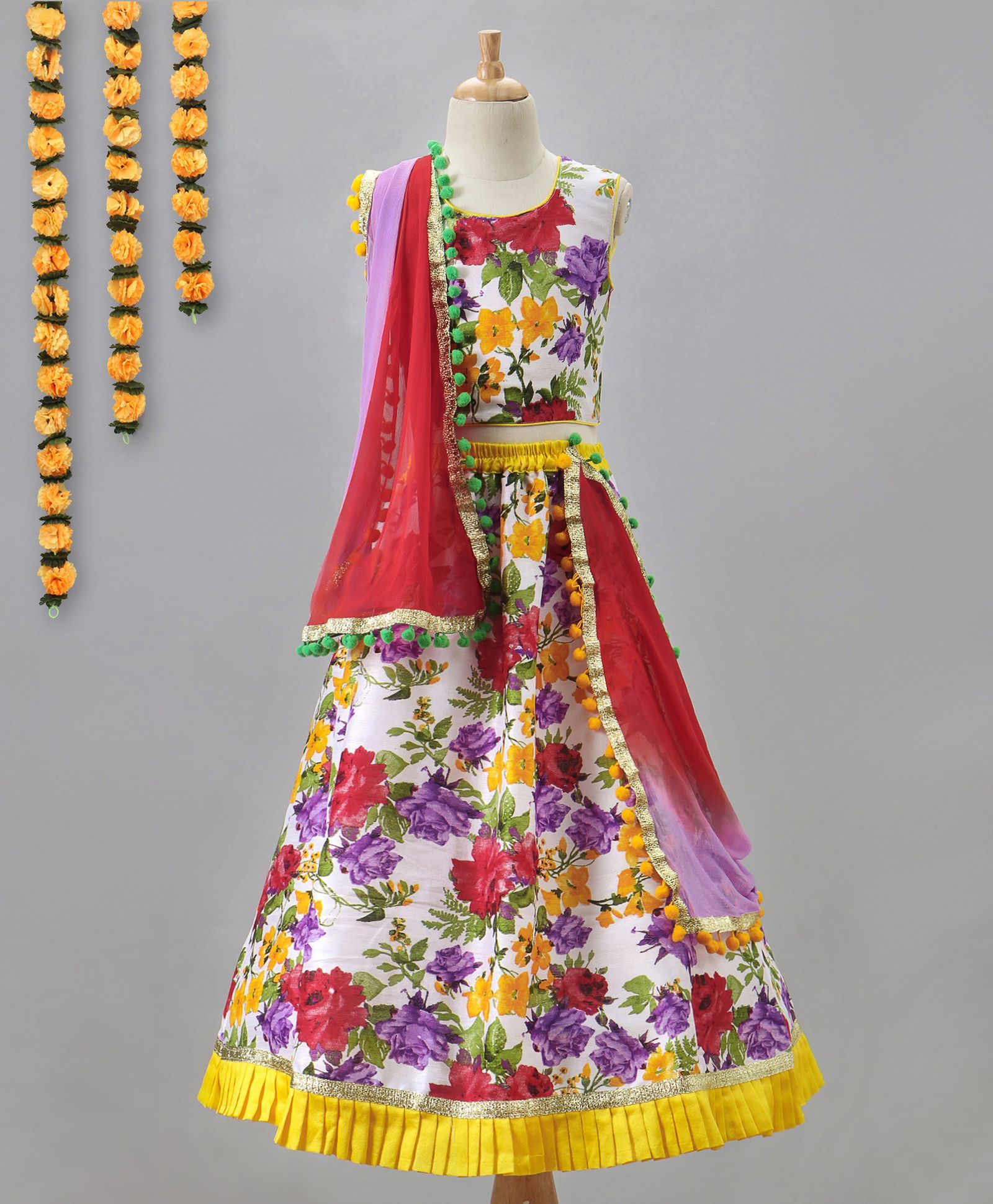 Kids Chakra Floral Ghagra Choli - Purple