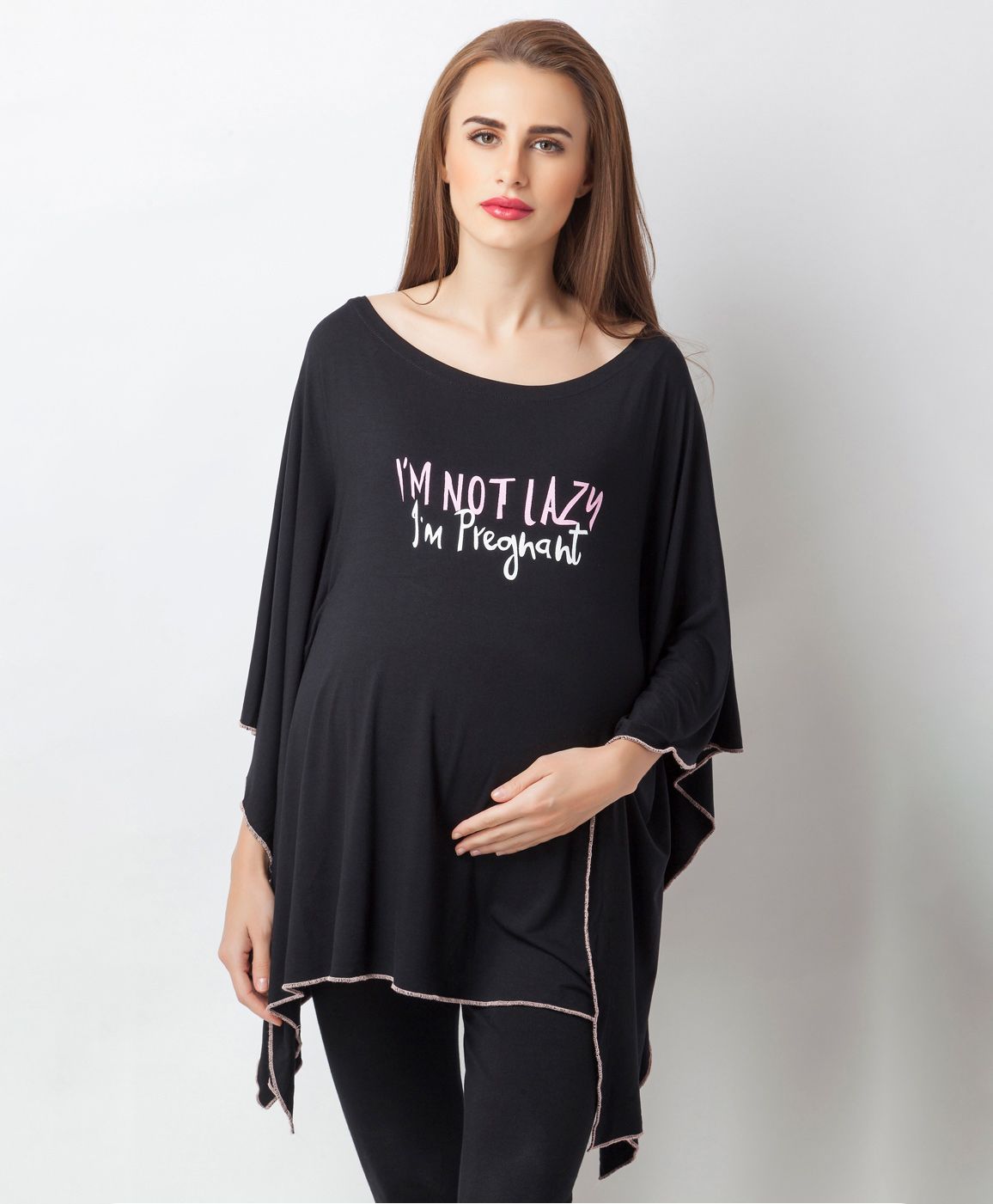 Blush 9 I'm Not Lazy I'm Pregnant Printed Nursing Poncho