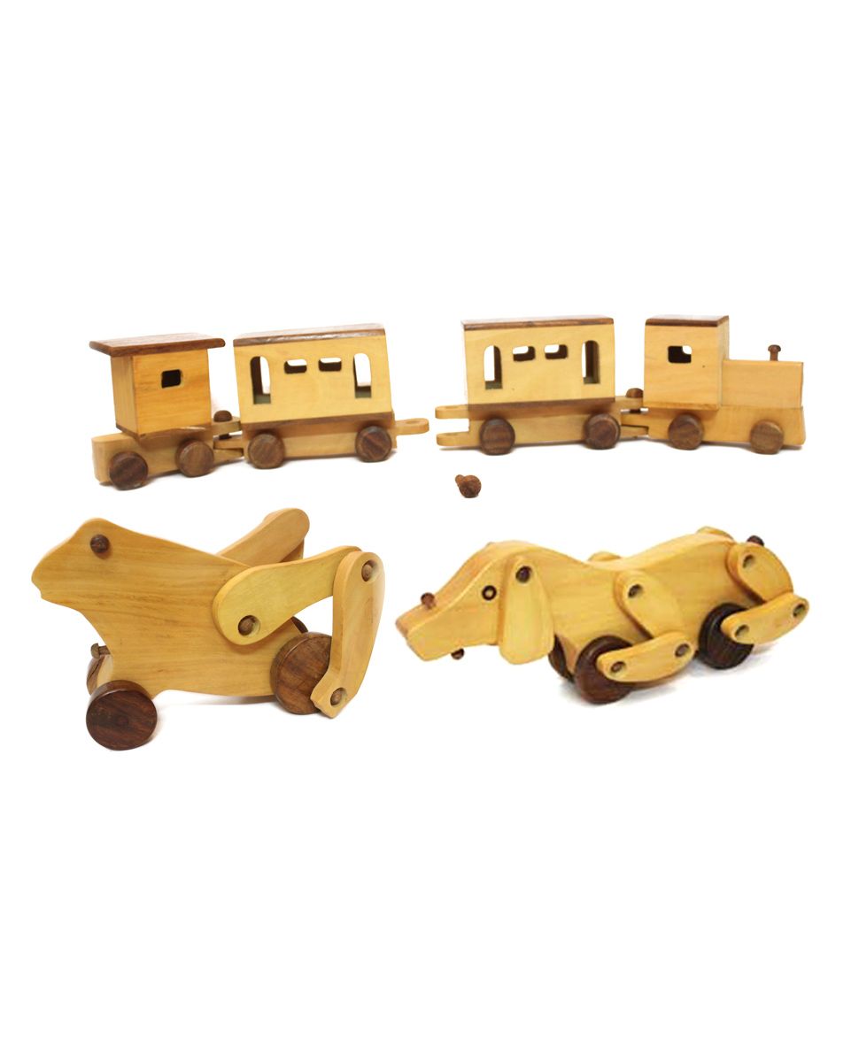 Aatike Wooden Doggy Frog & Train Beige