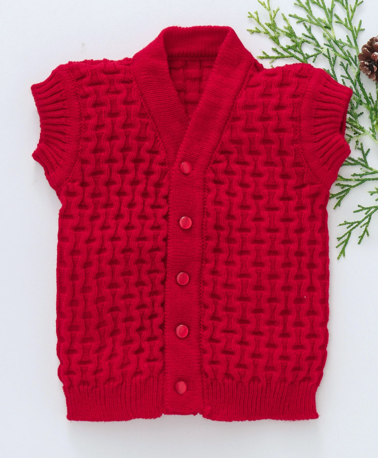 Little Angels Sleeveless Reversible Front Open Sweater - Red