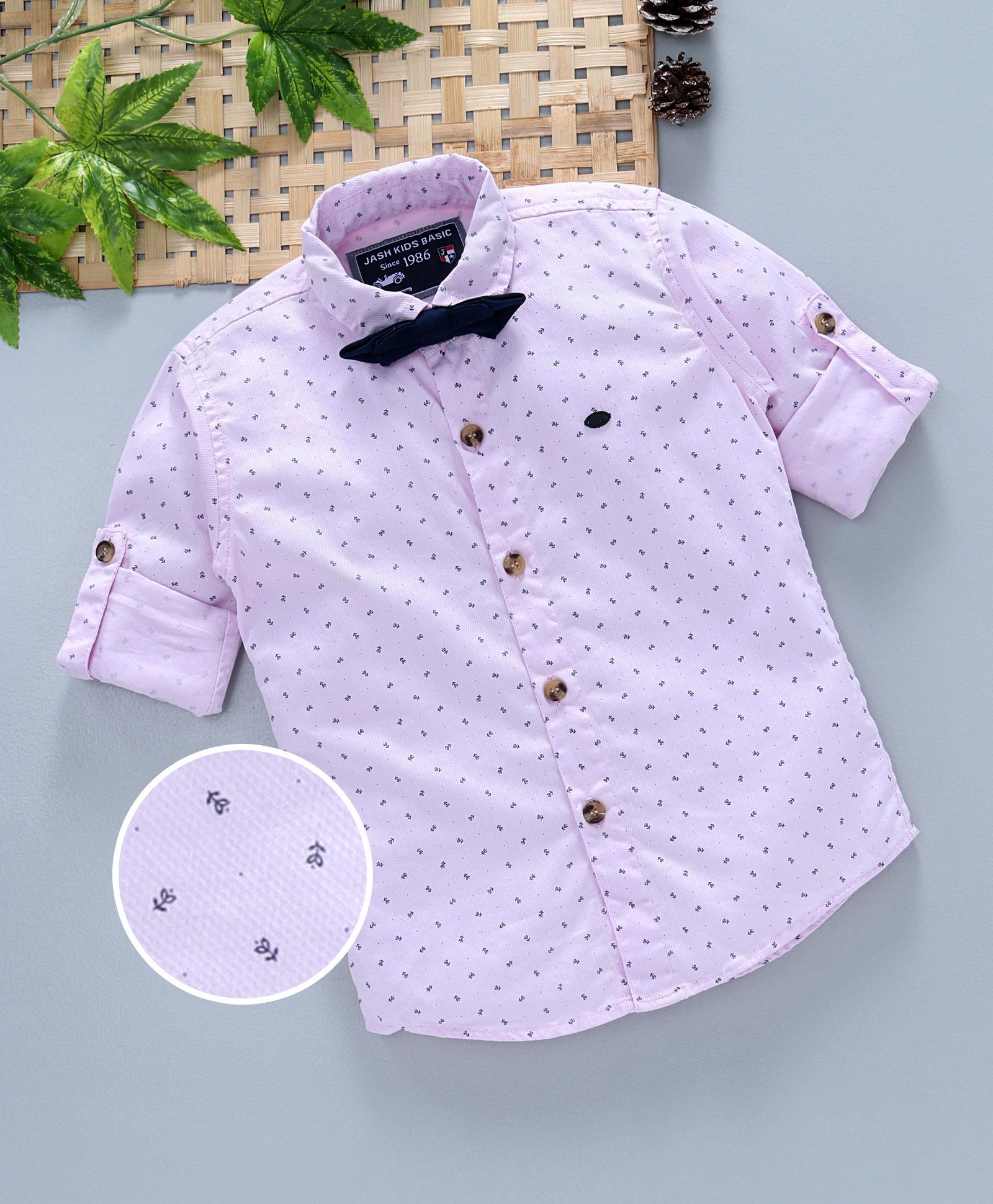 Jash Kids Full Sleeves Shirt With Bow Floral Print - Light Pink