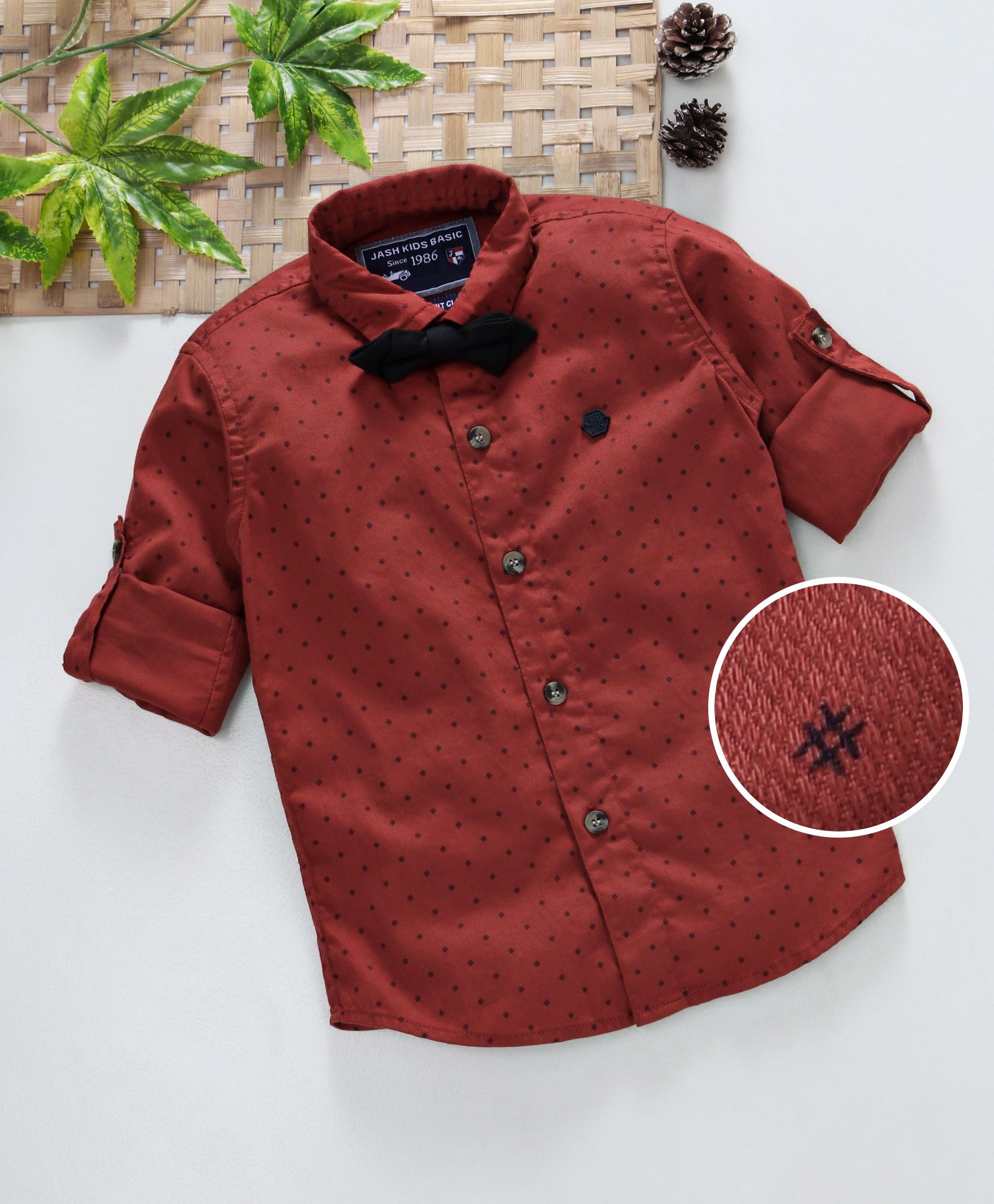 Jash Kids Full Sleeves Hash Tag Print Party Shirt With Bow - Rust Orange