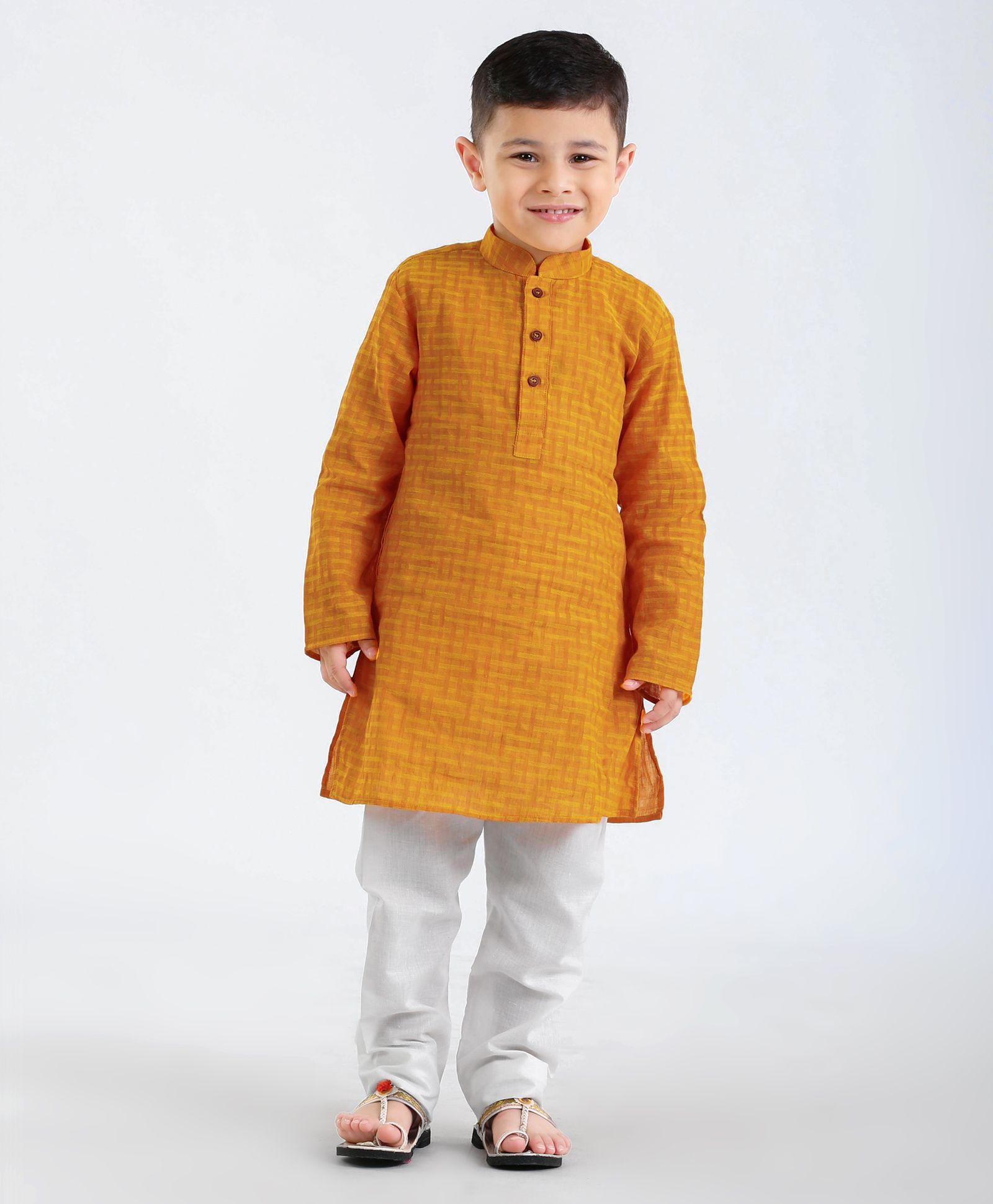 Little Aryan Full Sleeves Cross Pattern Kurta & Pyjama Set
