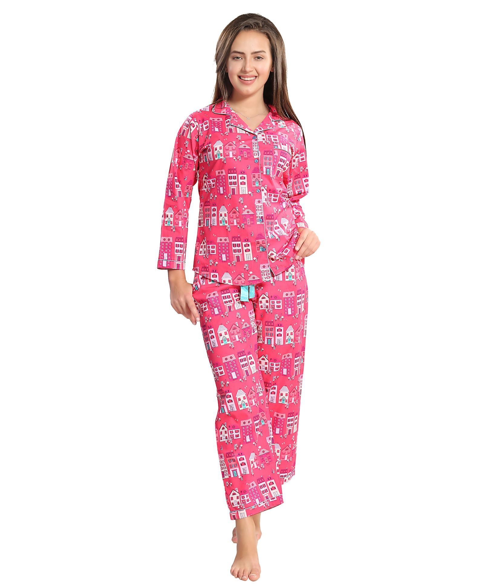 Piu Maternity Full Sleeves Sleep Wear Building Print