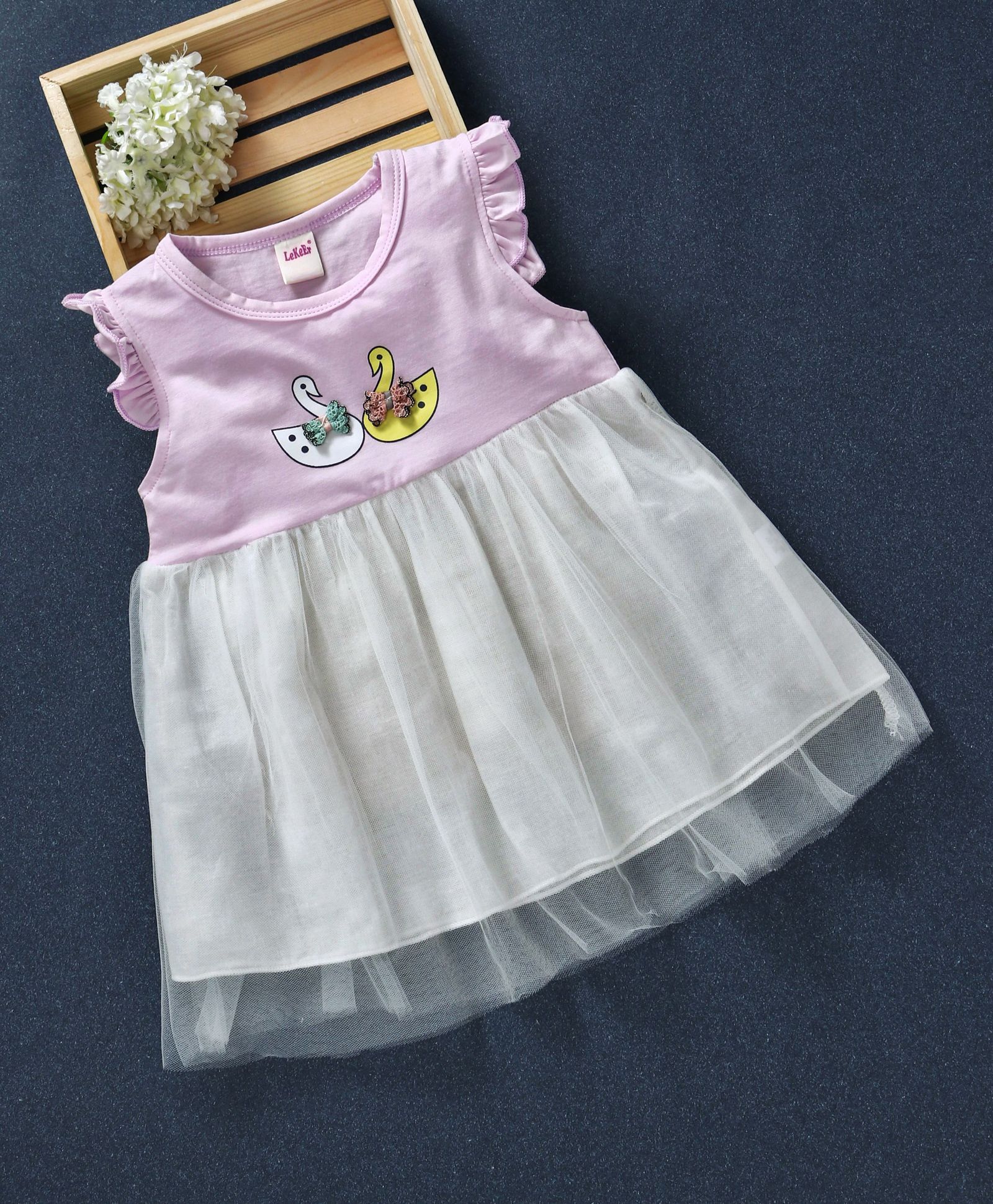 Lekeer Kids Birds Printed Cap Sleeves Dress