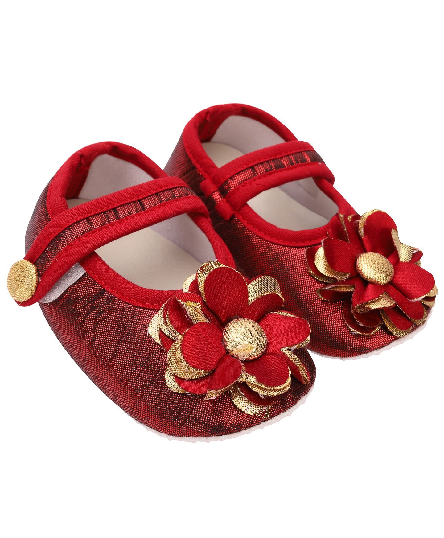 Daizy Flower Applique Velcro Closure Booties - Red
