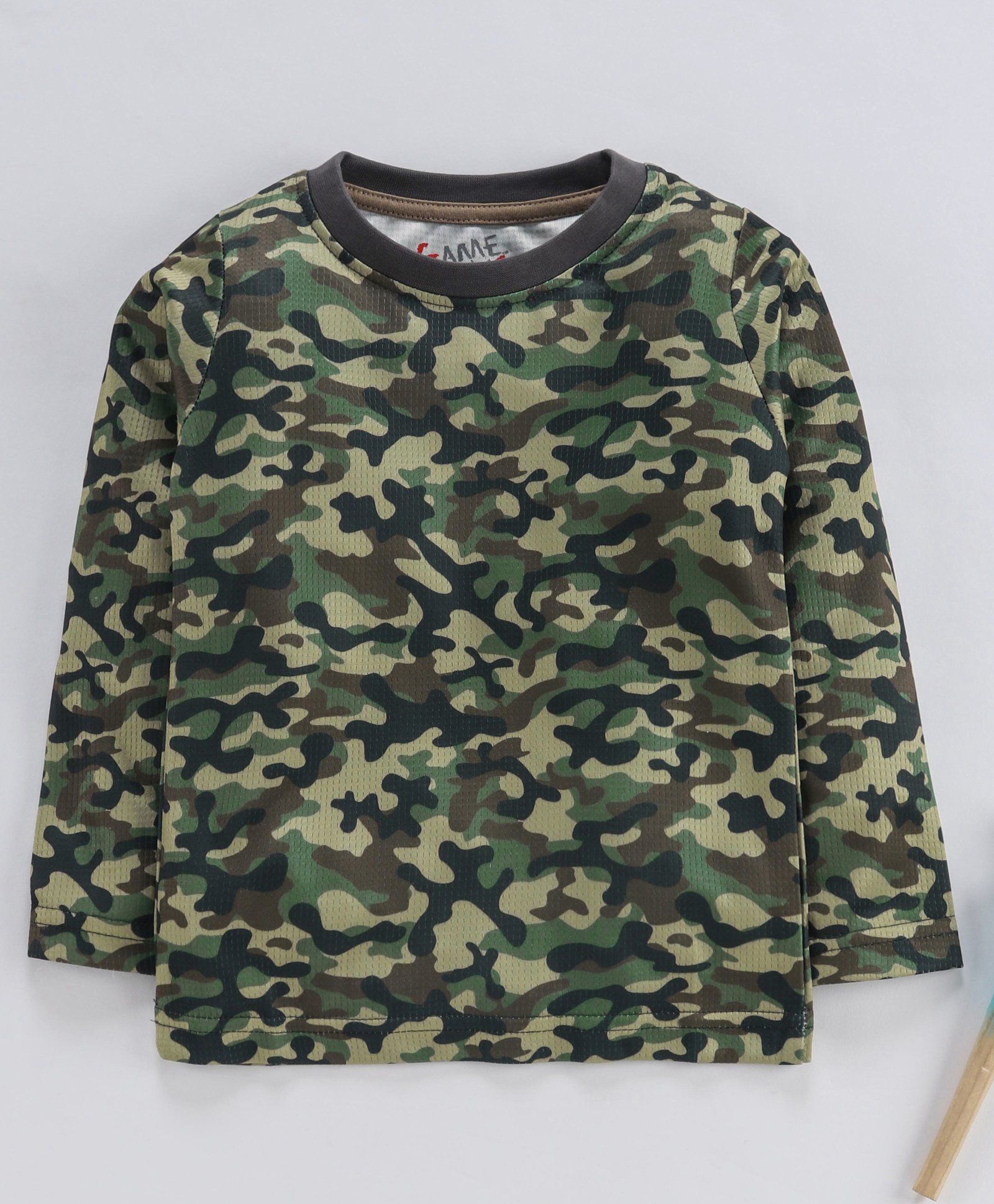 Game Begins Full Sleeves Winter Wear Tee Camouflage Print - Dark Green