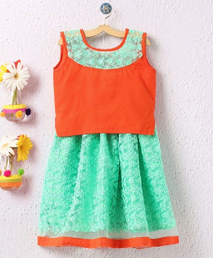Utsa Boutique Choli & Embroidered Lehenga Set - Orange & Green