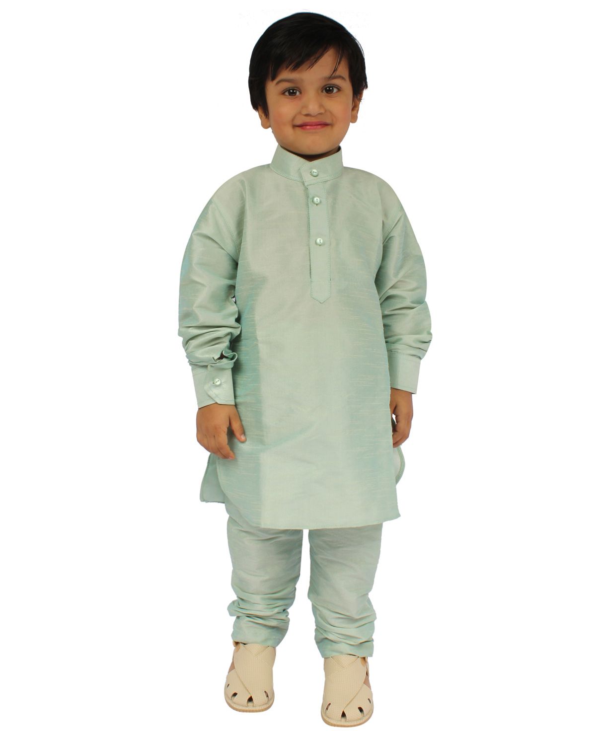 Buckled Up Full Sleeves Solid Kurta With Pyjama - Sea Green