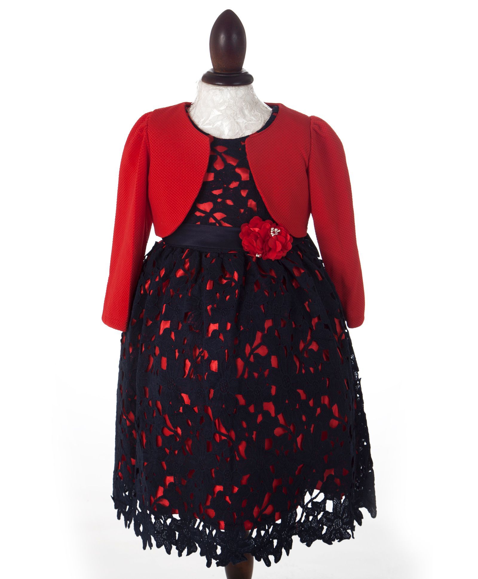 Whitehenz Clothing Cutwork Dress With Jacket - Red & Blue