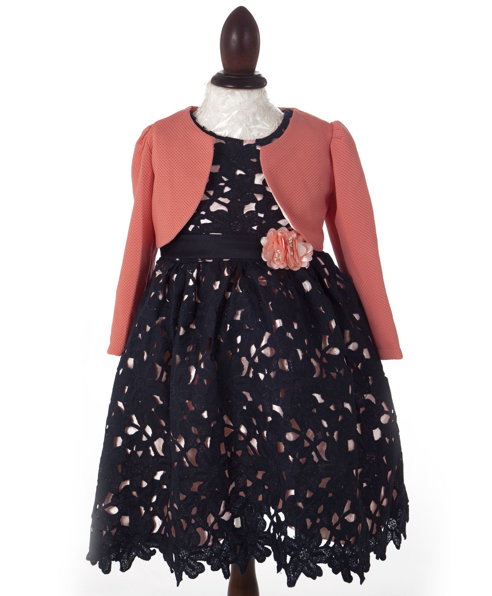 Whitehenz Clothing Cutwork Dress With Jacket - Pink & Blue
