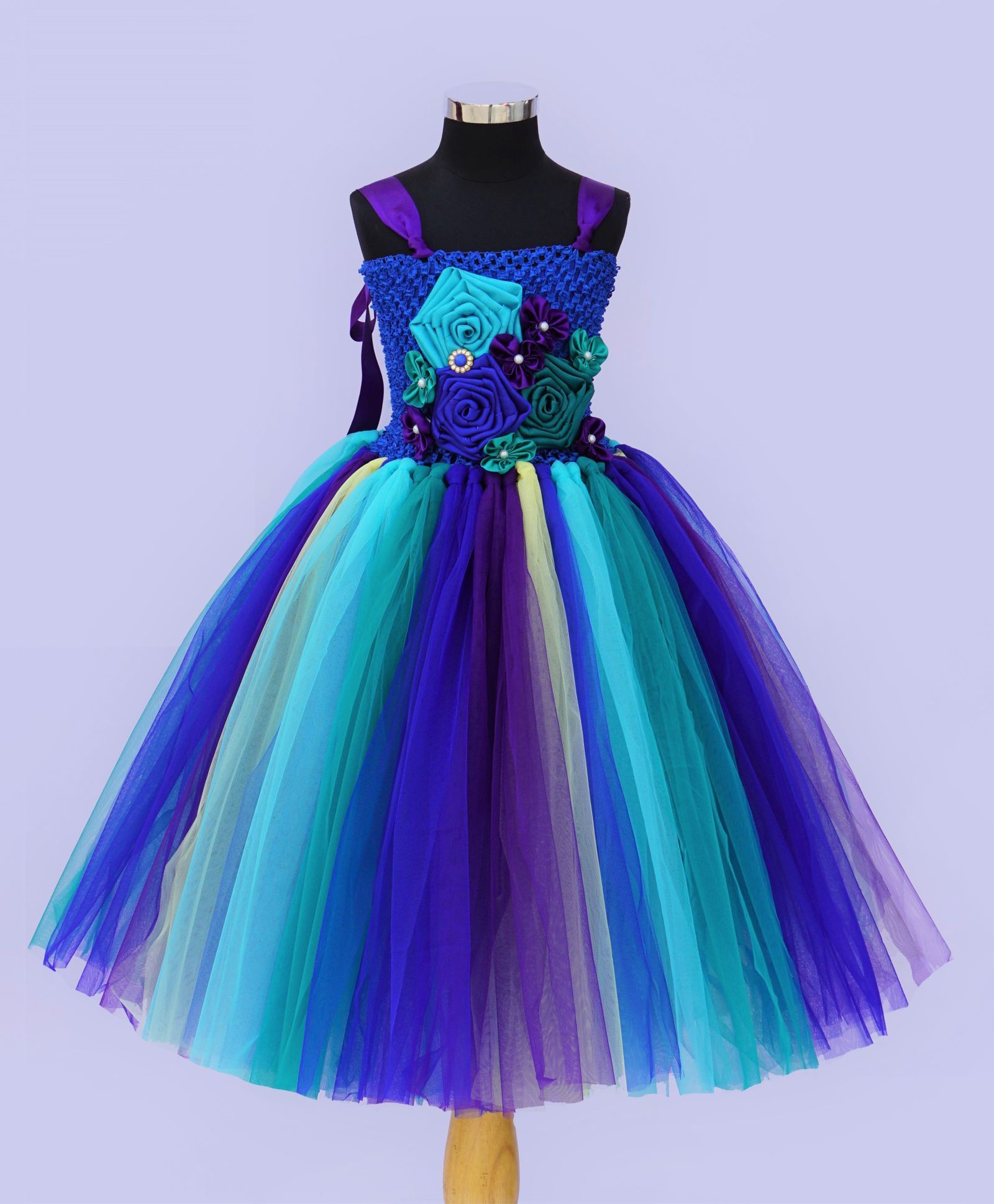 Indian Tutu Flower Embellished Singlet Tutu Dress - Blue