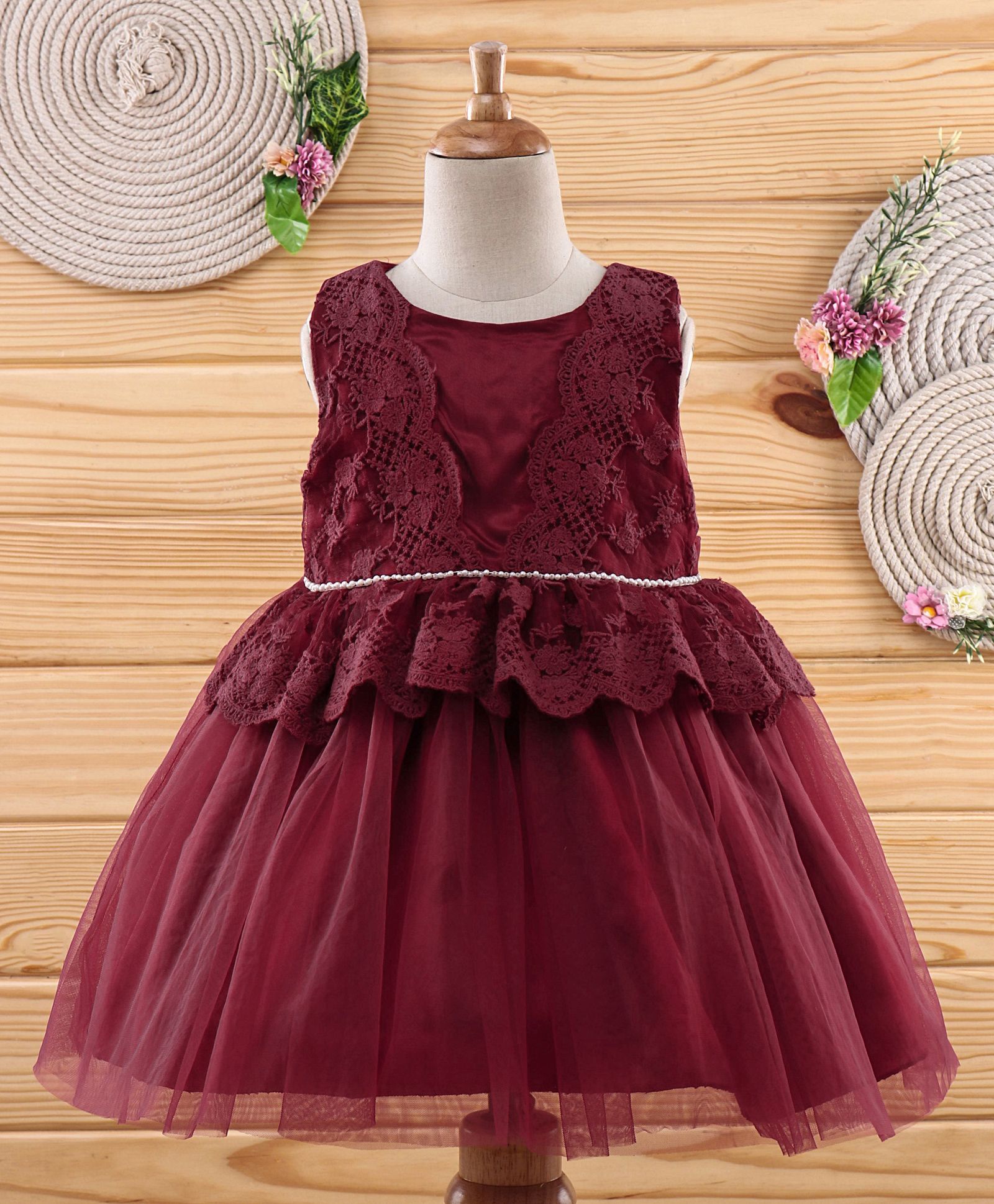 Amigo 7 Seven Pearls Embellished Sleeveless Dress - Wine