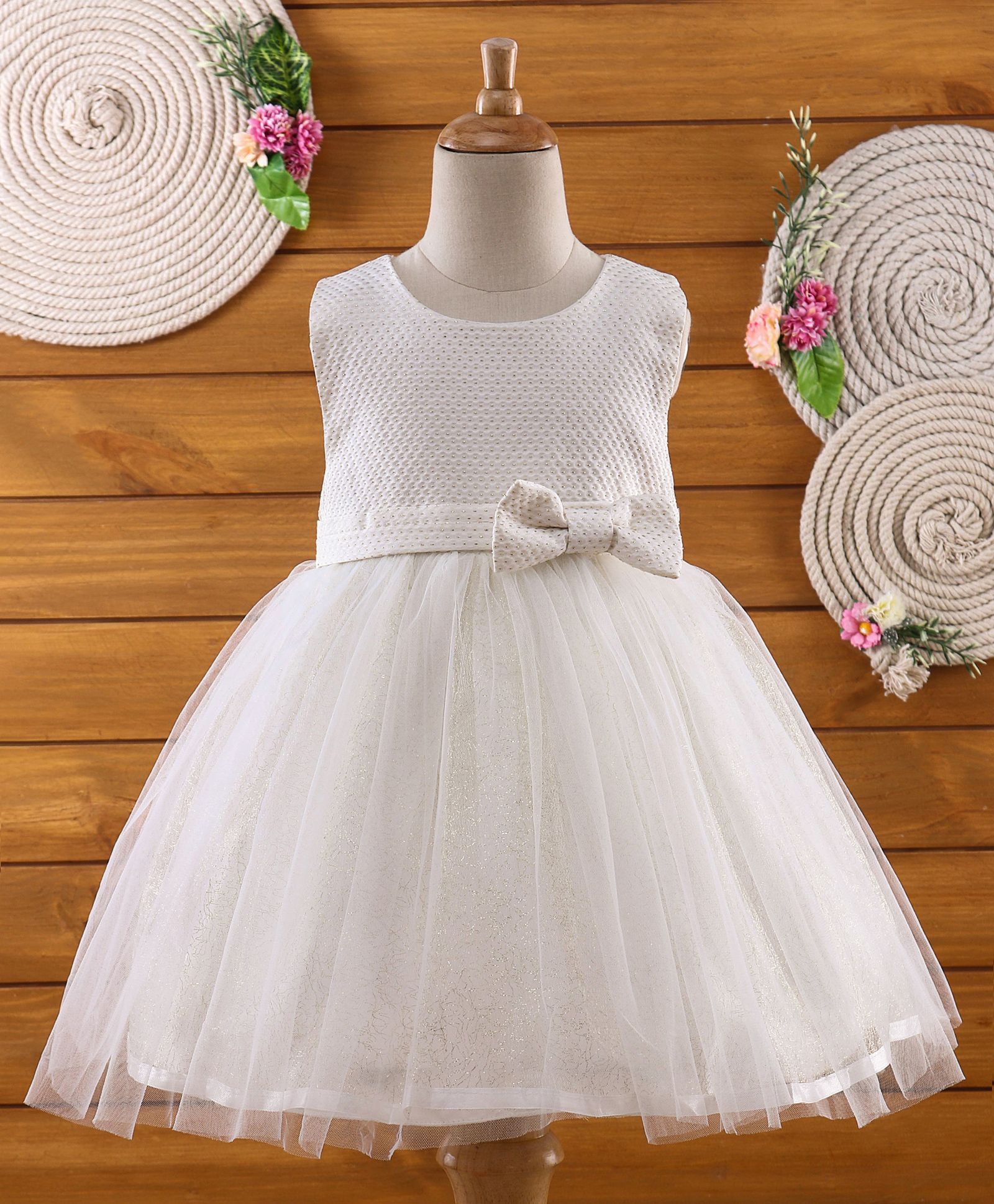 Amigo 7 Seven Puffy Sleeveless Net Dress - White