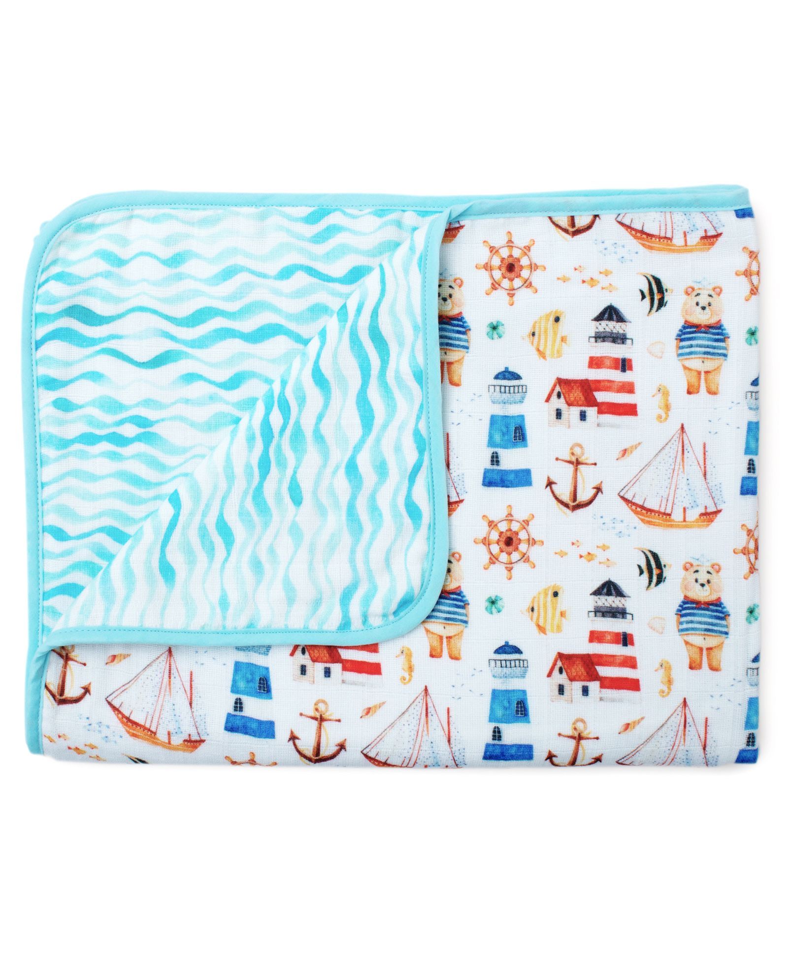Fancy Fluff Muslin Blanket Nautical Design