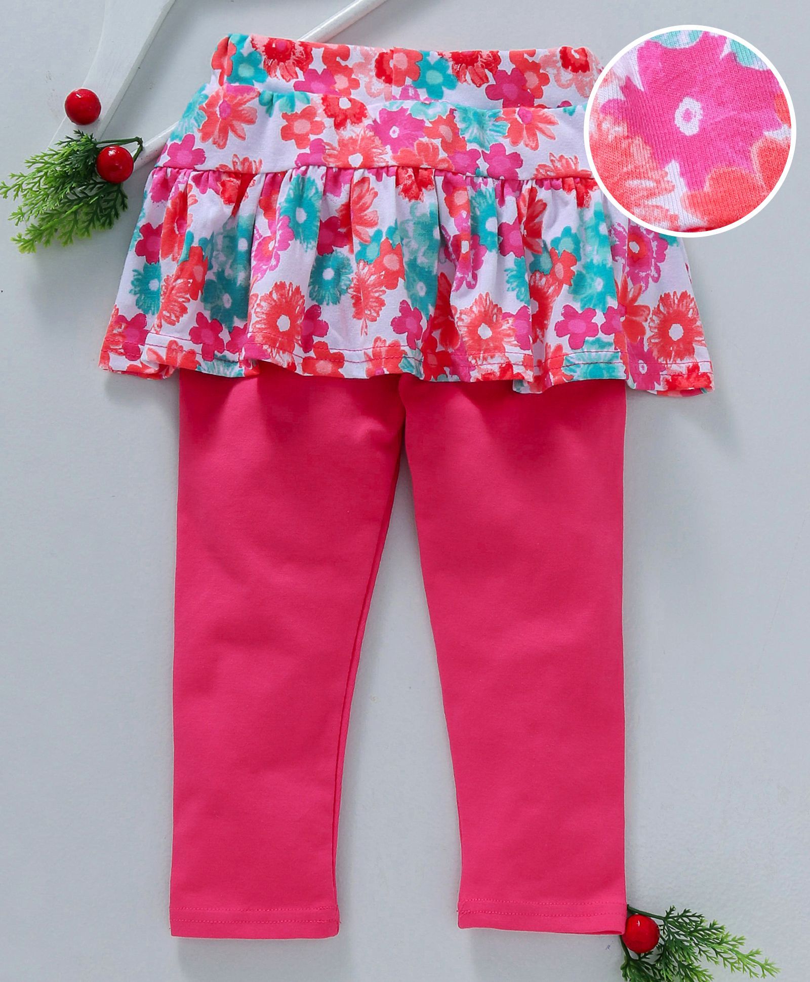 Mabaojd Bright Flowers Printed Full Length Skegging - Pink