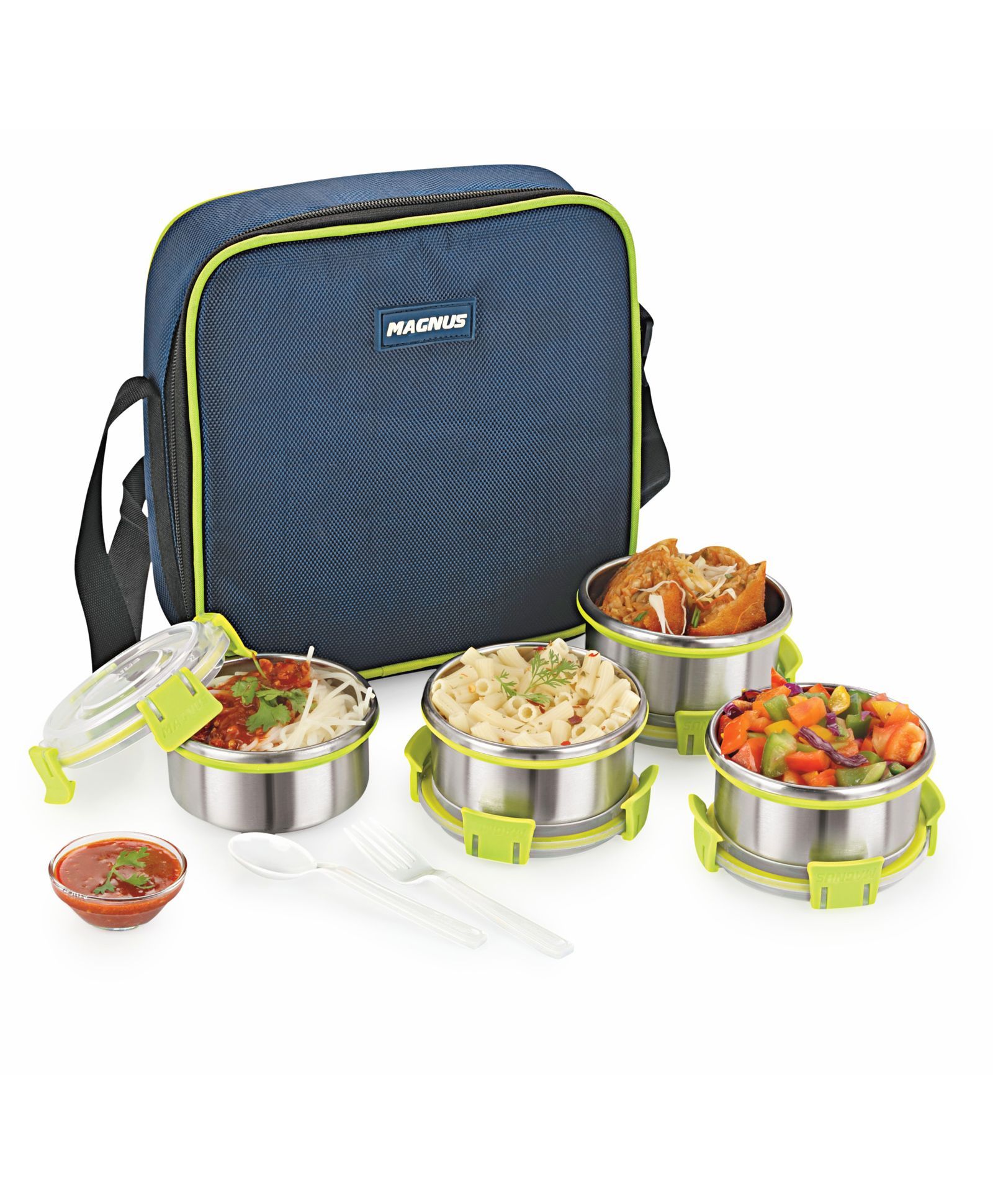 Magnus Stainless Steel Lunch Box With Case Set of 4 - Green