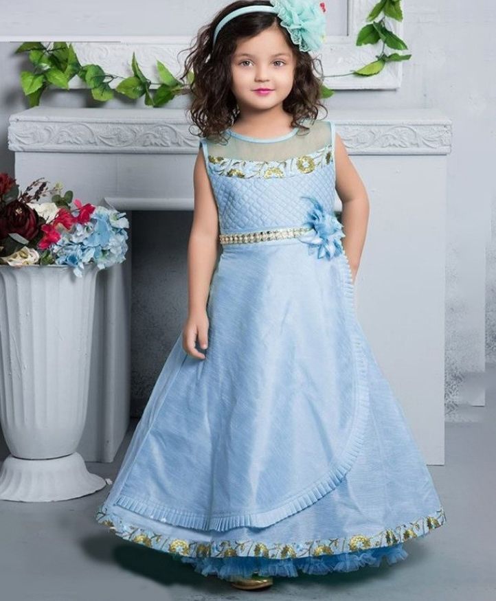 Tutus By Tutu Transperent Yoke Sleeveless Gown - Light Blue