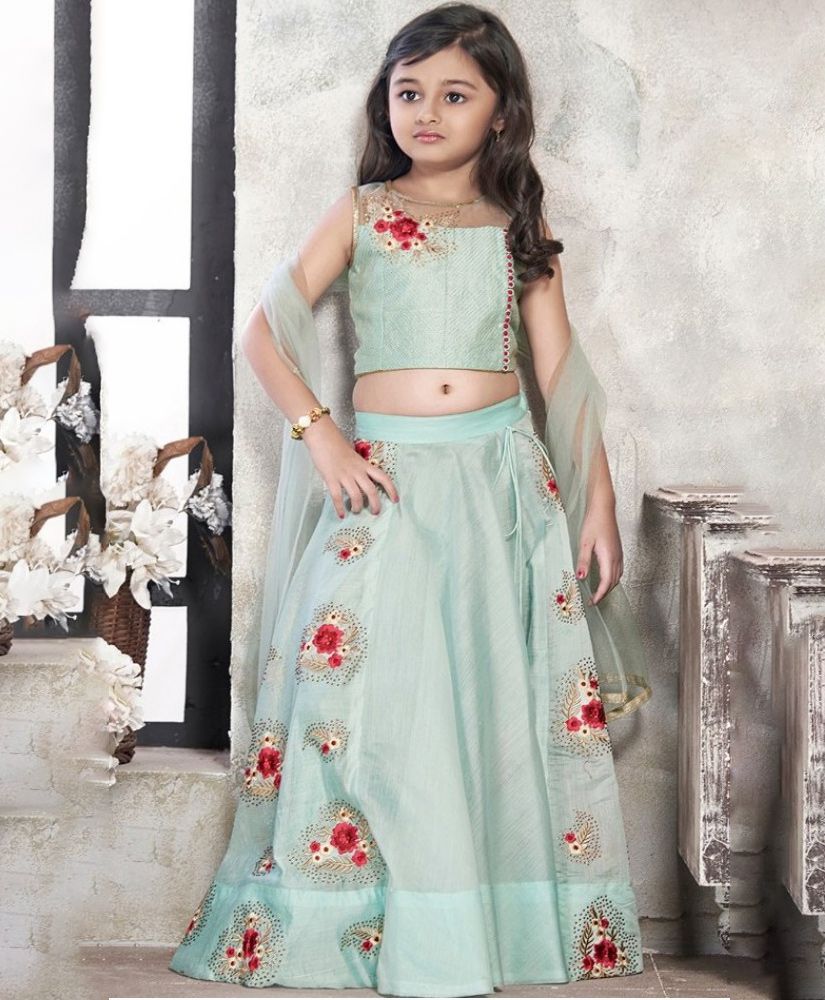 Tutus By Tutu Transperent Yoke Choli With Lehenga Set - Aqua