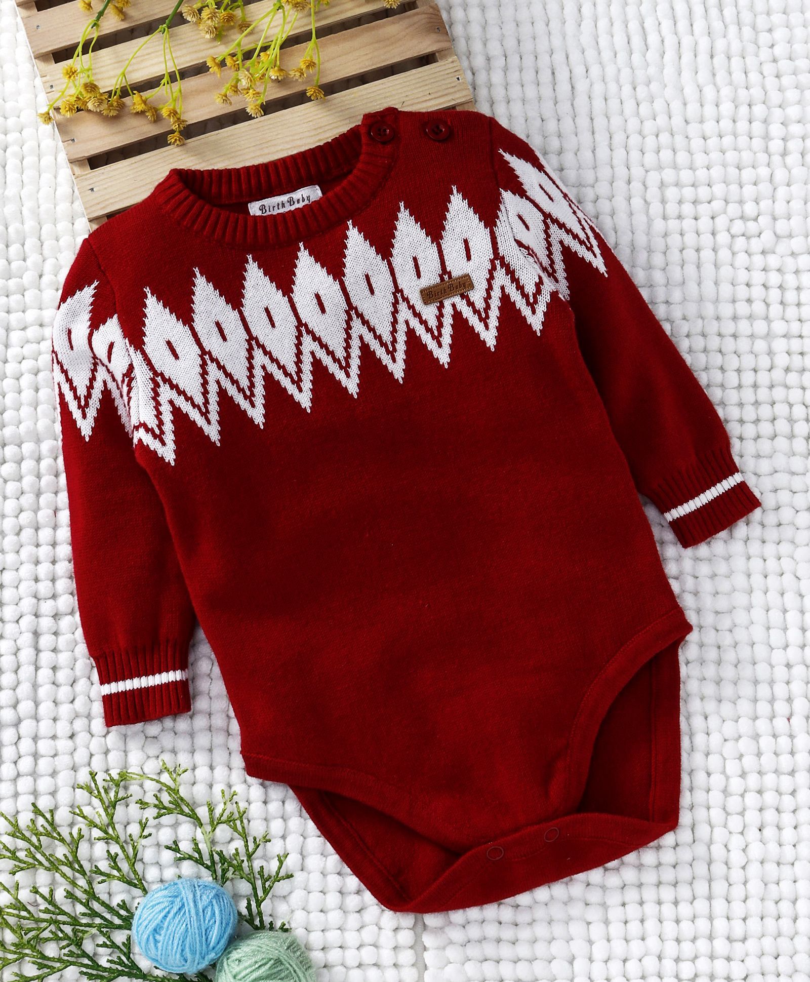 Birth Baby Design At Neck Full Sleeves Onesie