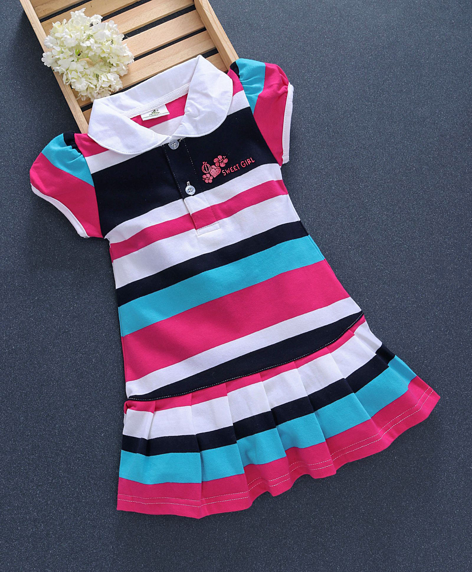 Watermelon Sweet Girl Print Striped Short Sleeves Dress