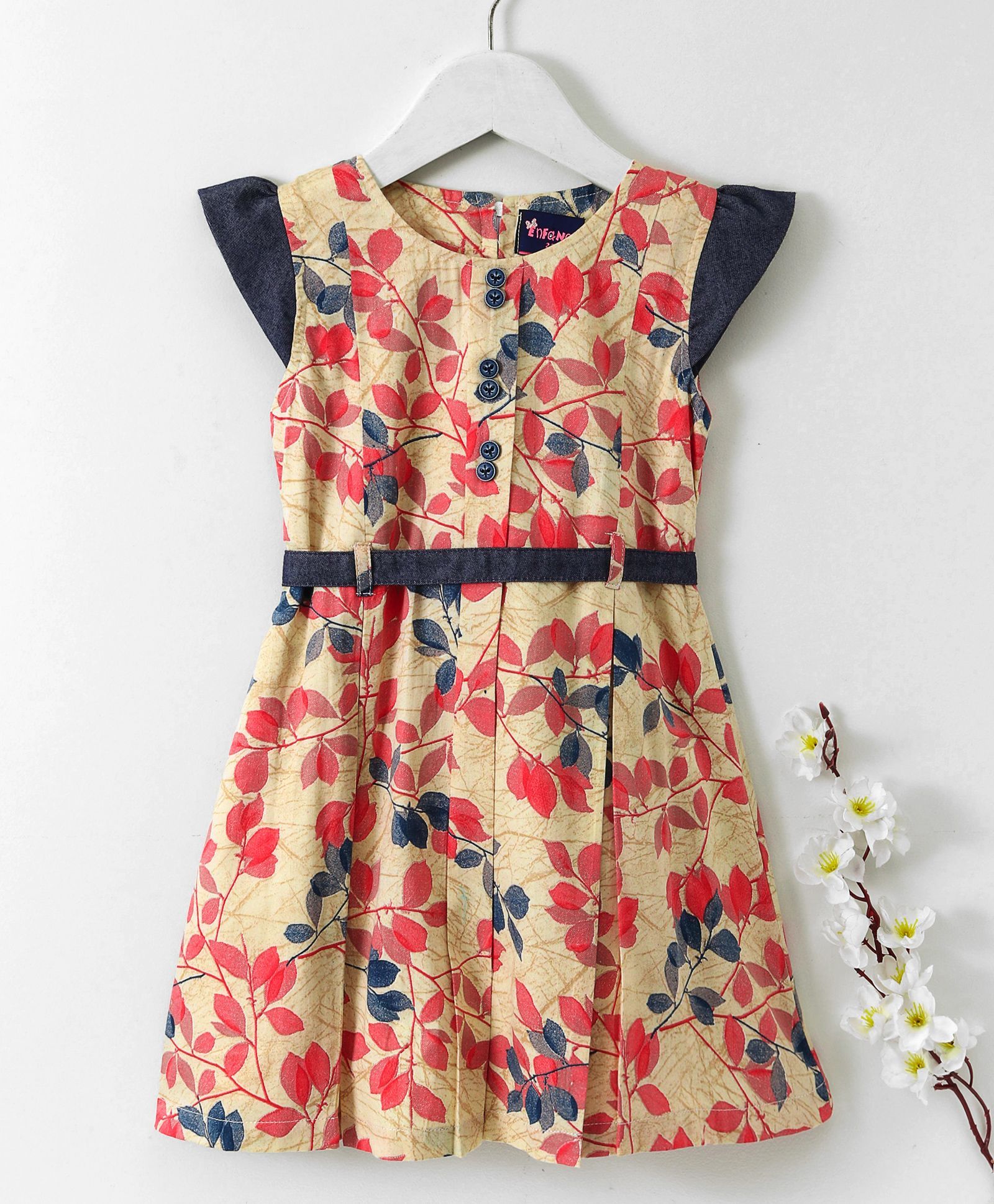 Enfance Core Leaves Printed Dress - Peach