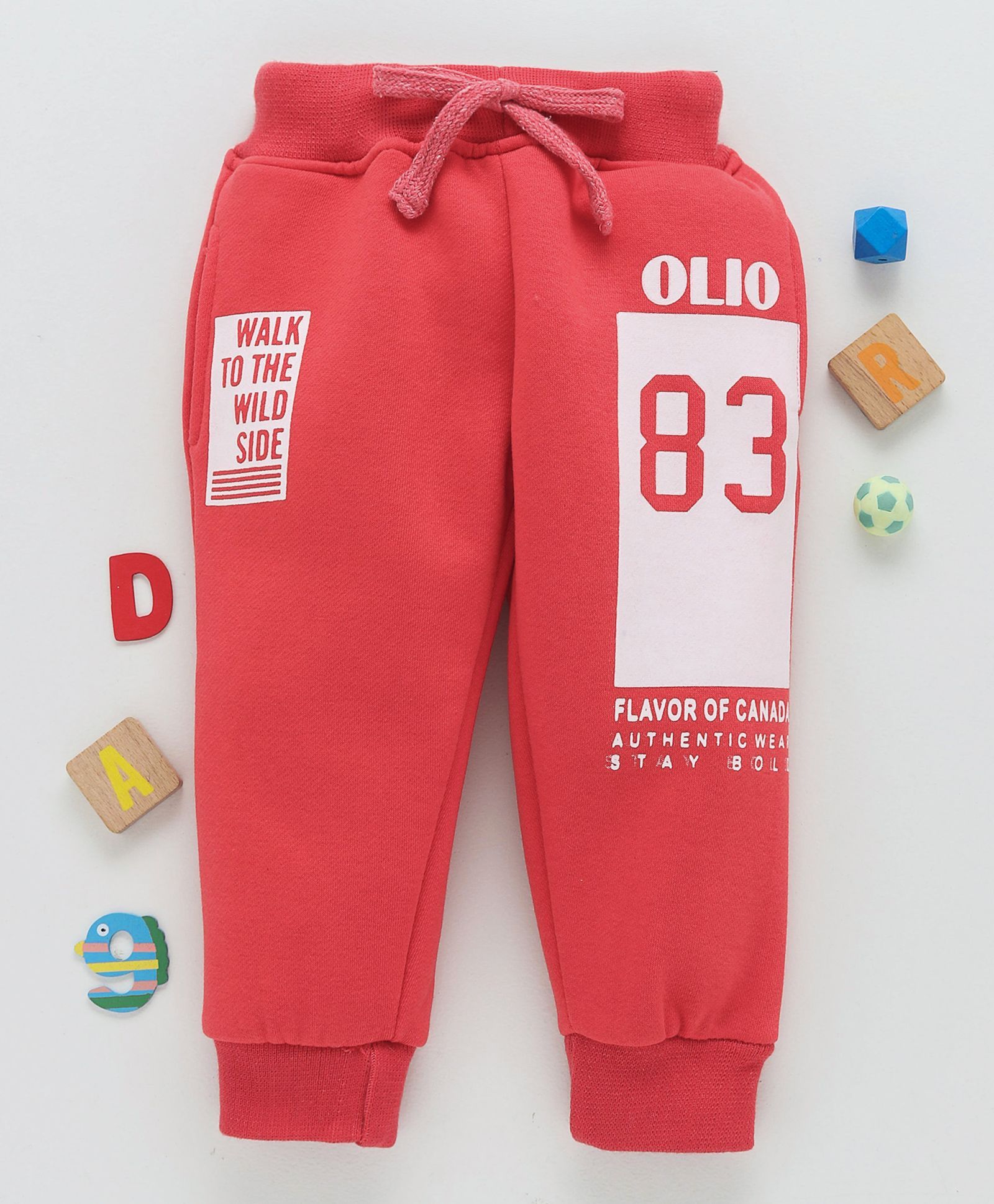 Olio Kids Full Length Thermal Bottoms Text & Number Print - Coral