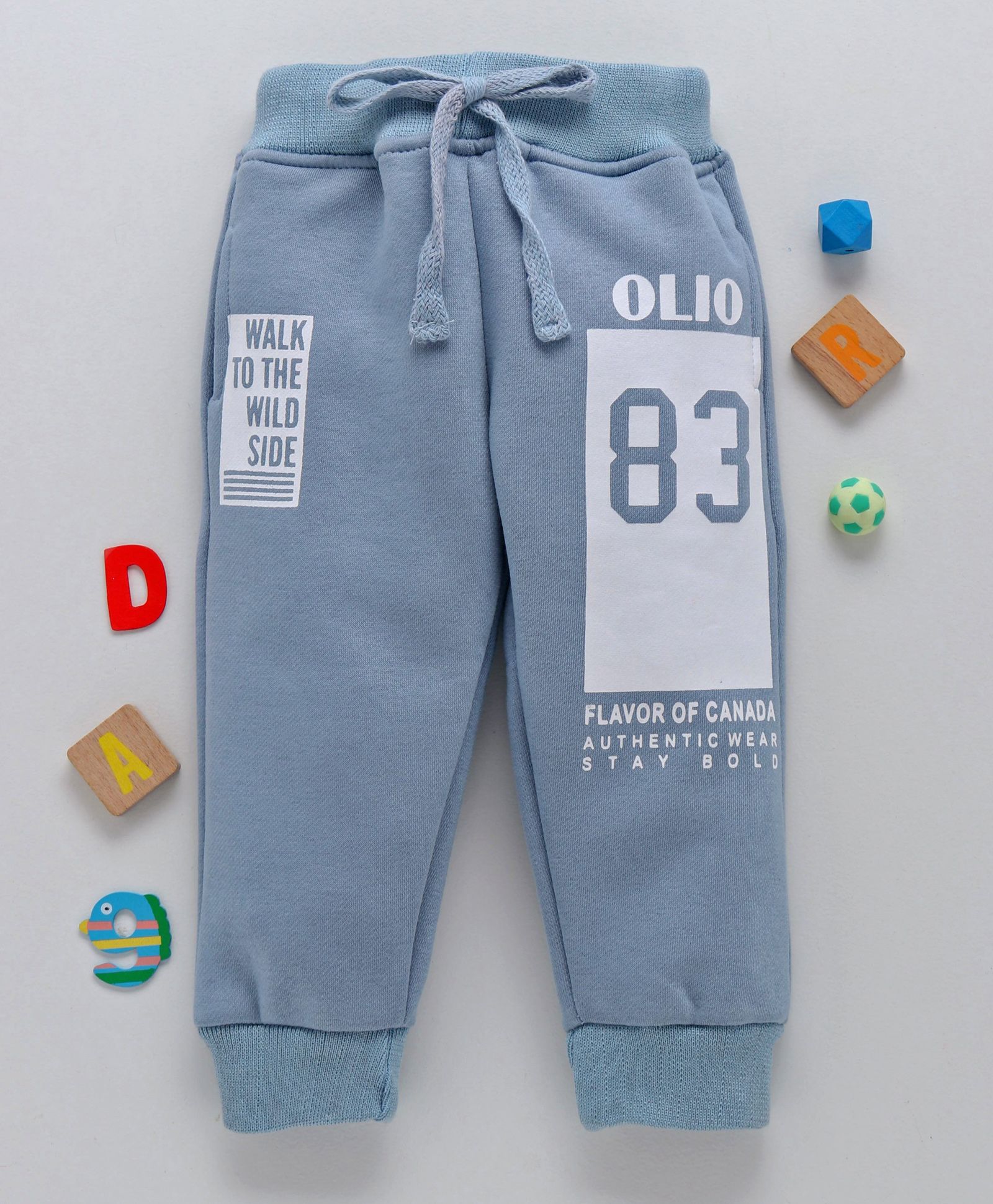 Olio Kids Full Length Thermal Bottoms Text & Number Print - Light Blue