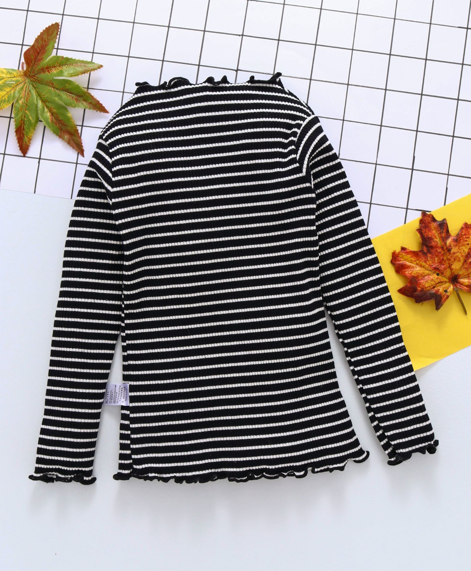 Yiyi Garden Striped Full Sleeves Top - Black
