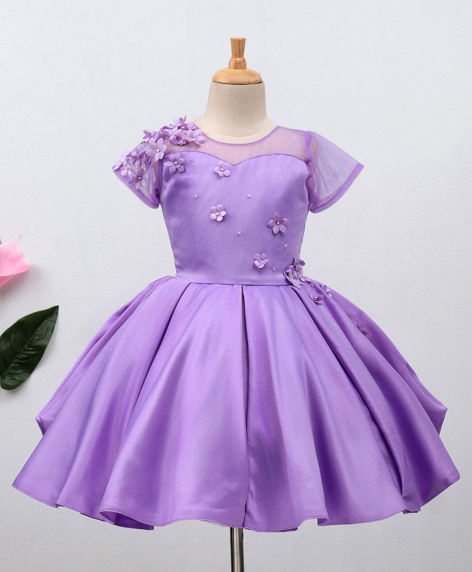 Enfance Flower Embellished Short Sleeves Dress - Purple