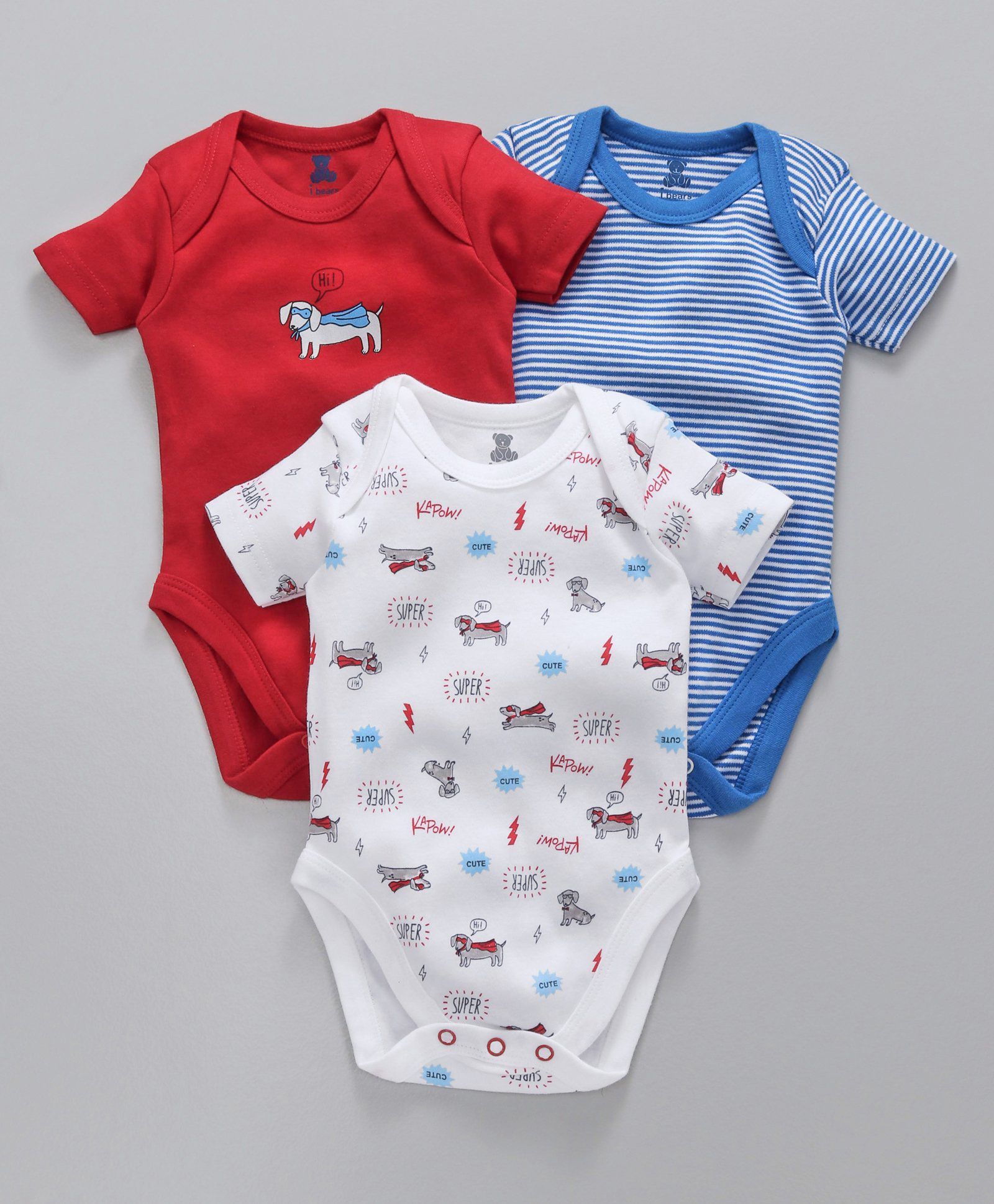I Bears Half Sleeves Onesies Pack of 3 - Red Blue White