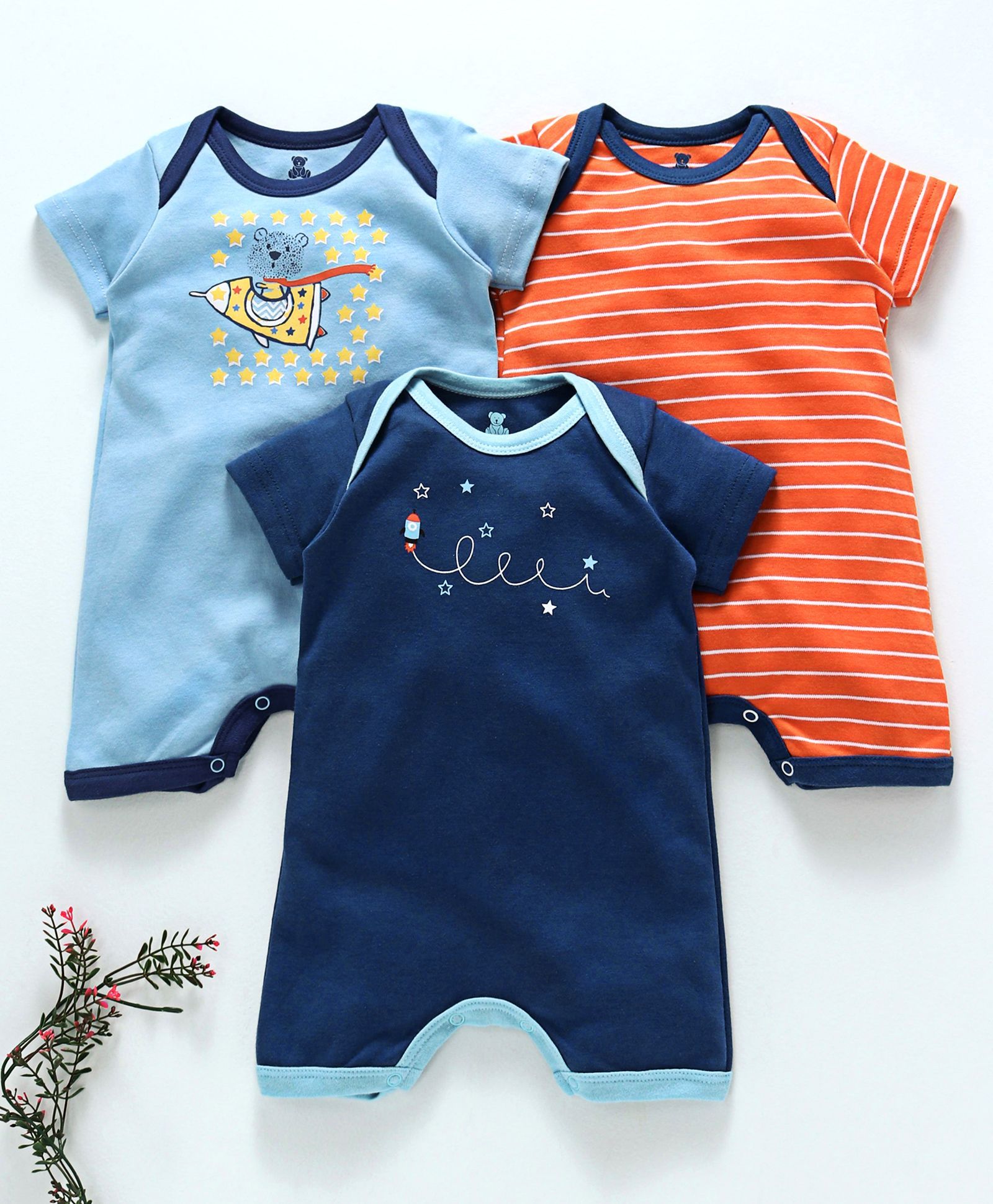 I Bears Short Sleeves Rompers Pack of 3 - Blue White