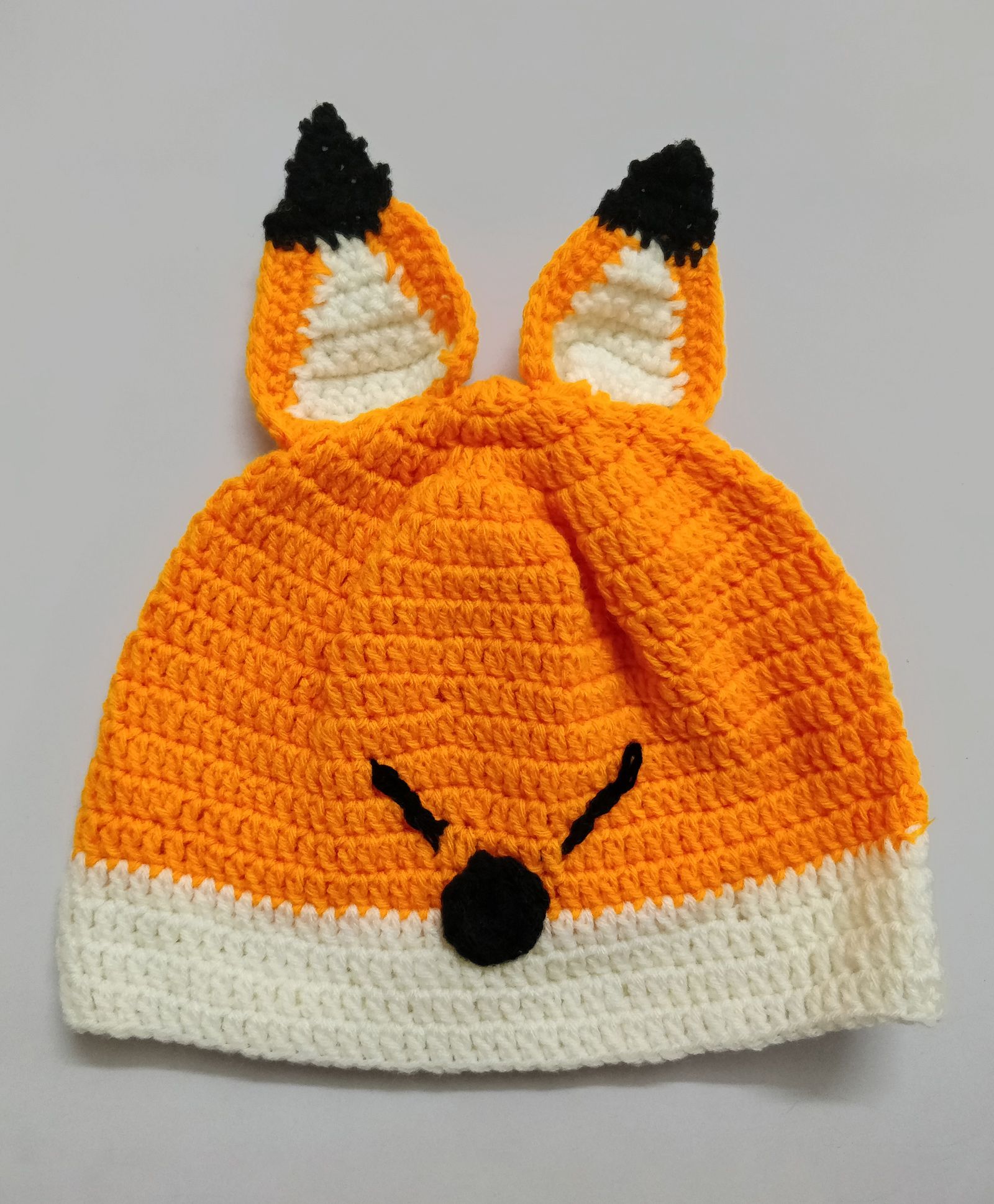 Knit Masters Woolen Cap Fox Design - Orange White