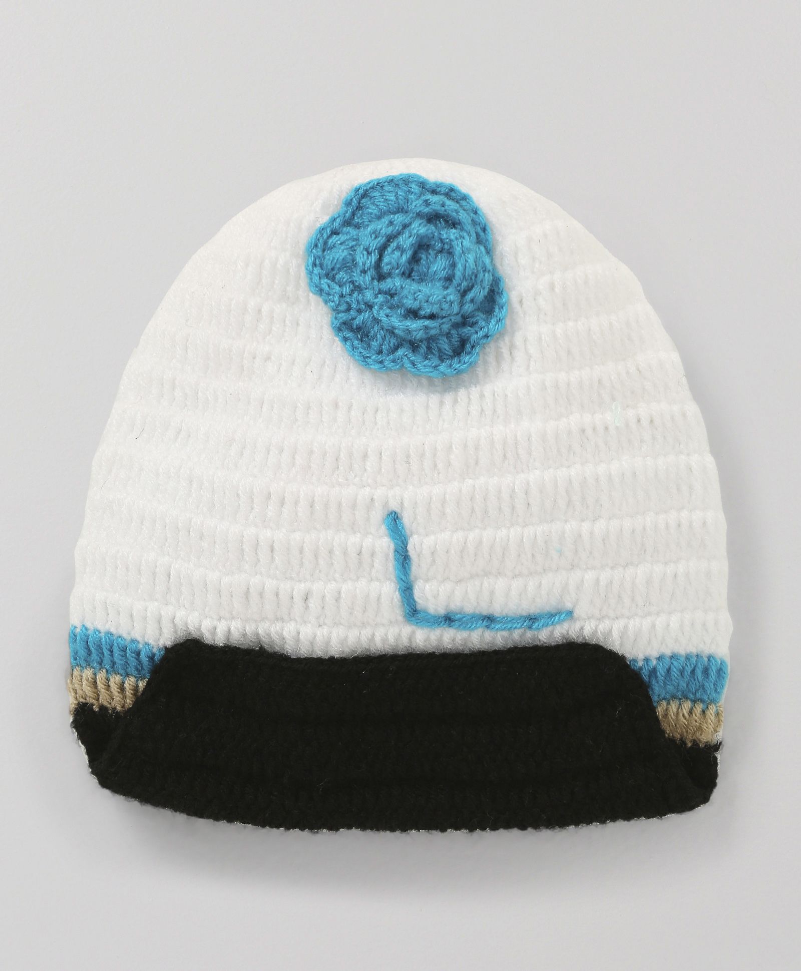MayRa Knits Flower Applique Cap - White