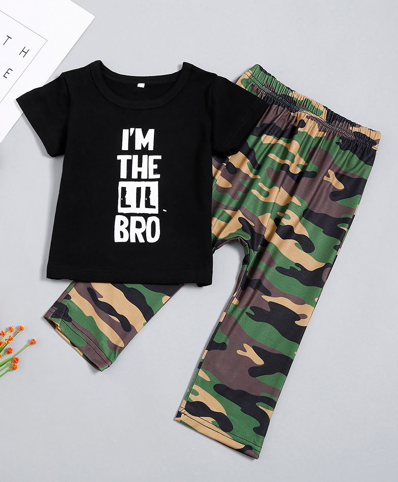 Pre Order - Awabox Printed Tee With Camo Full Length Pants - Black