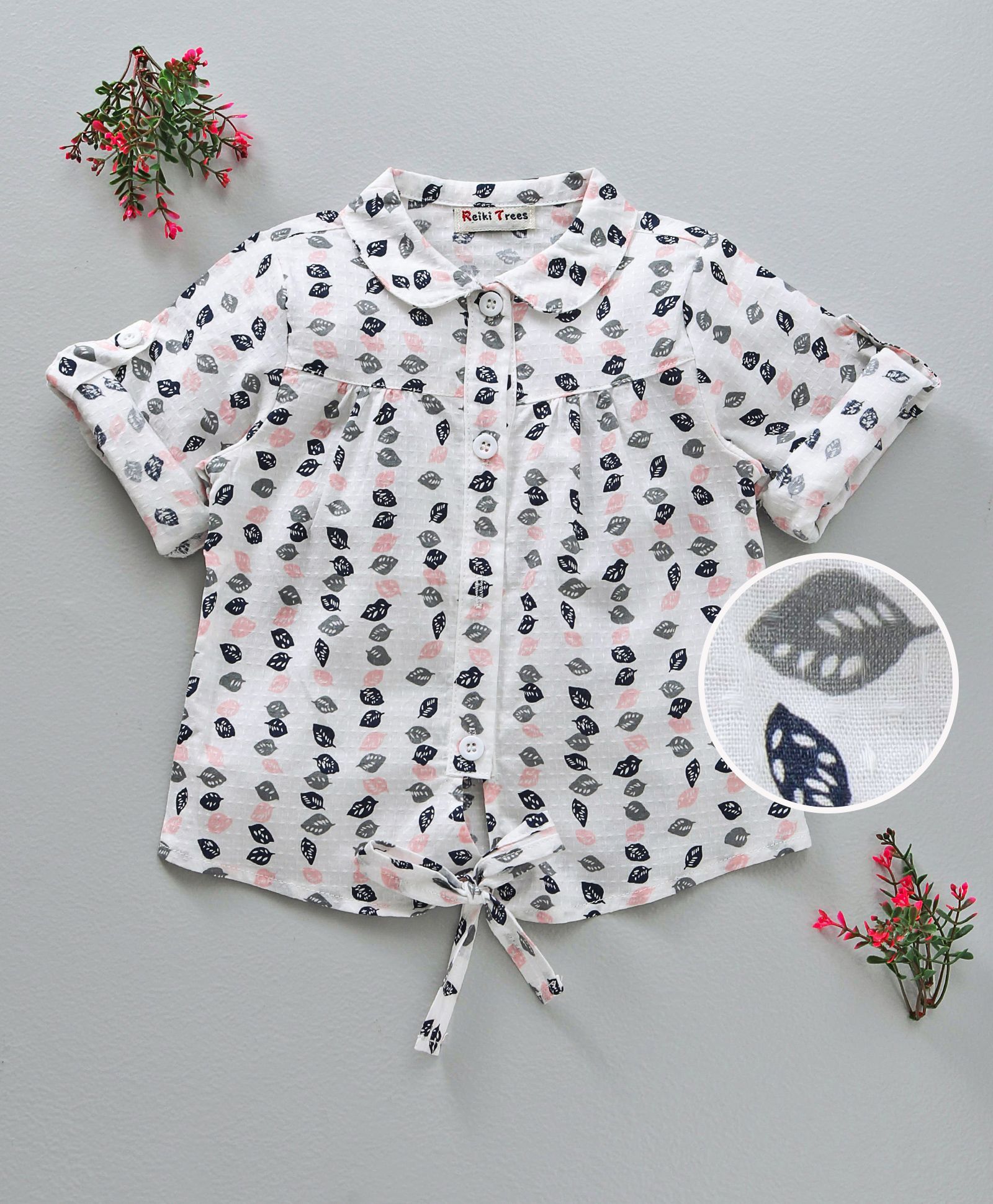 Reiki Trees Leaf Print Full Sleeves Shirt - White