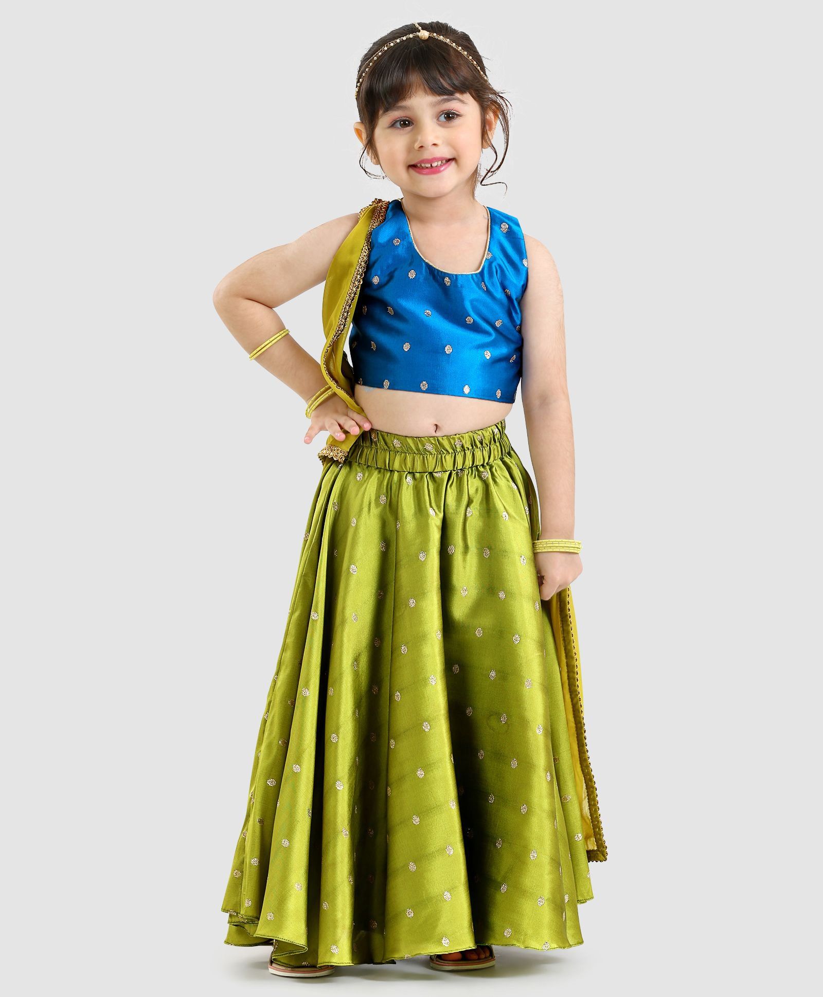 Pixie Dust Sleeveless Choli & Lehenga With Border Work Dupatta Set