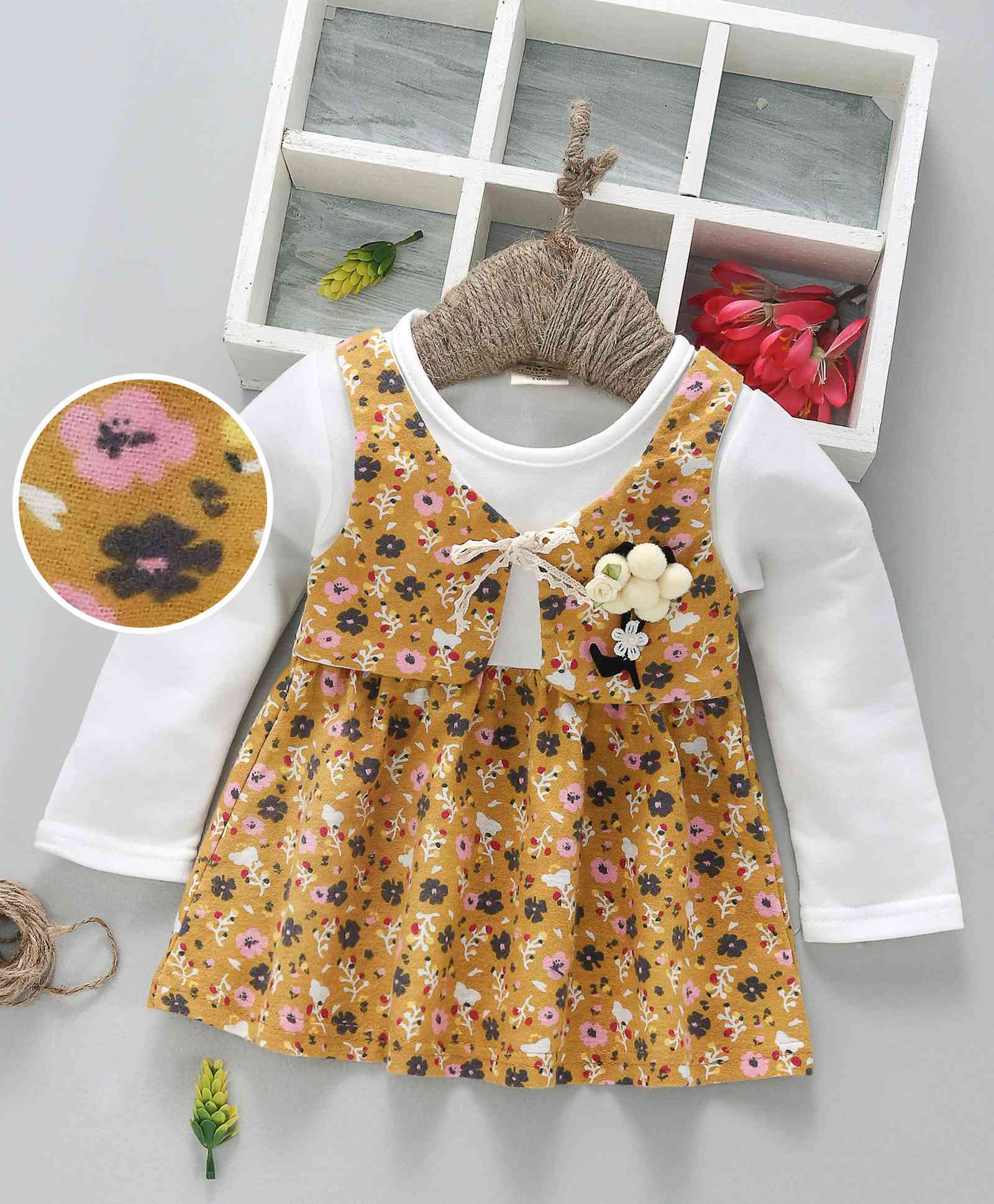 Sen Sen Kids Floral Print Full Sleeves Dress