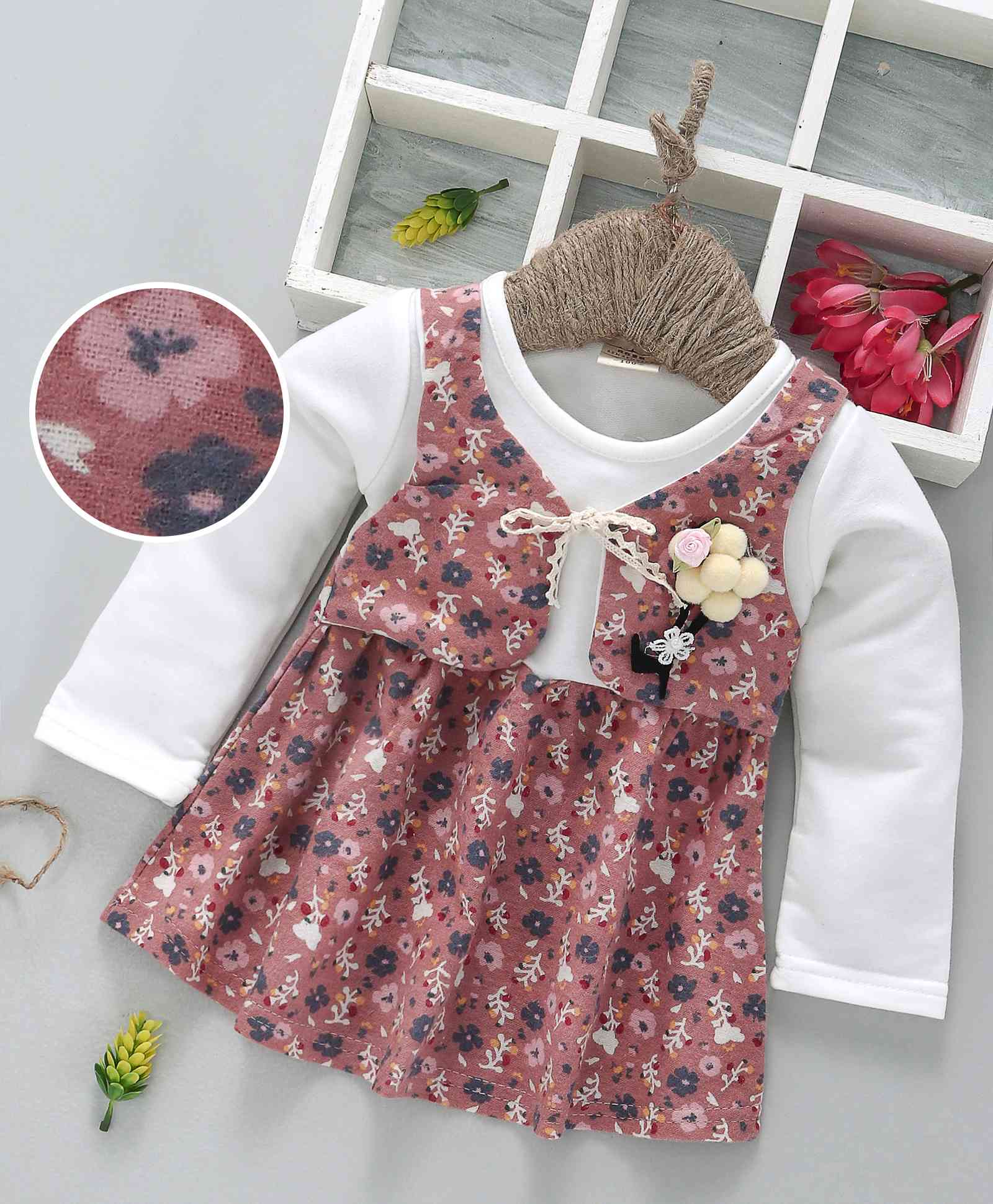 Sen Sen Kids Floral Print Full Sleeves Dress - Pink