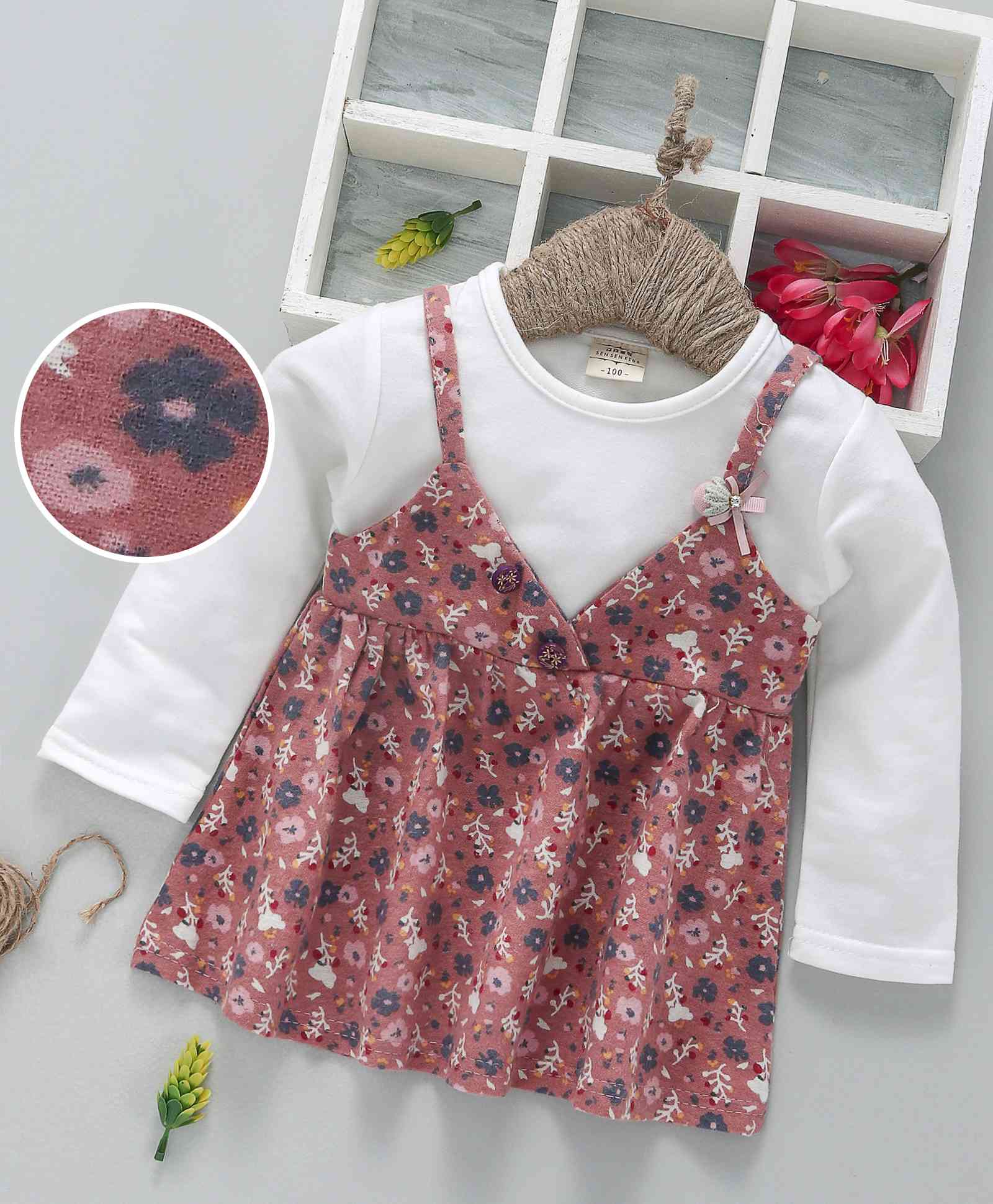 Sen Sen Kids Full Sleeves Floral Print Dress