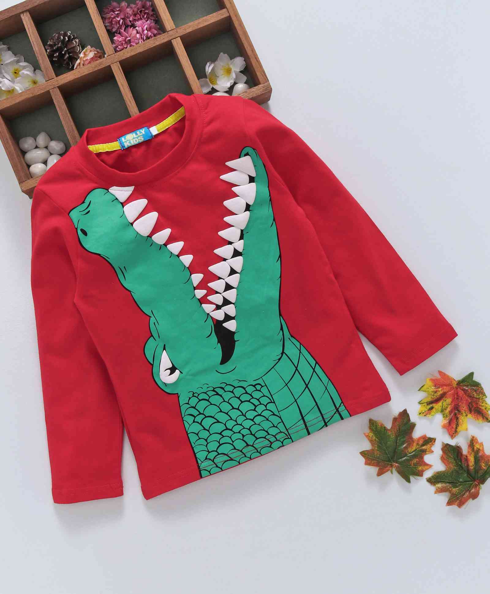 Lolly Kids Crocodile Print Full Sleeves Tee - Red