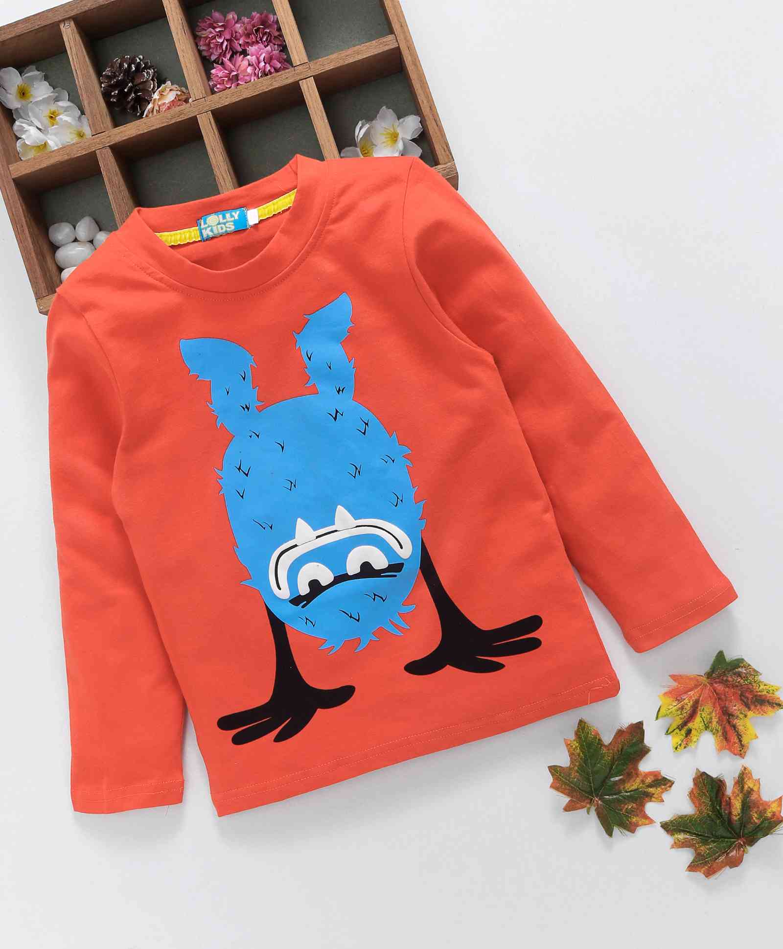 Lolly Kids Cartoon Printed Full Sleeves Tee - Orange