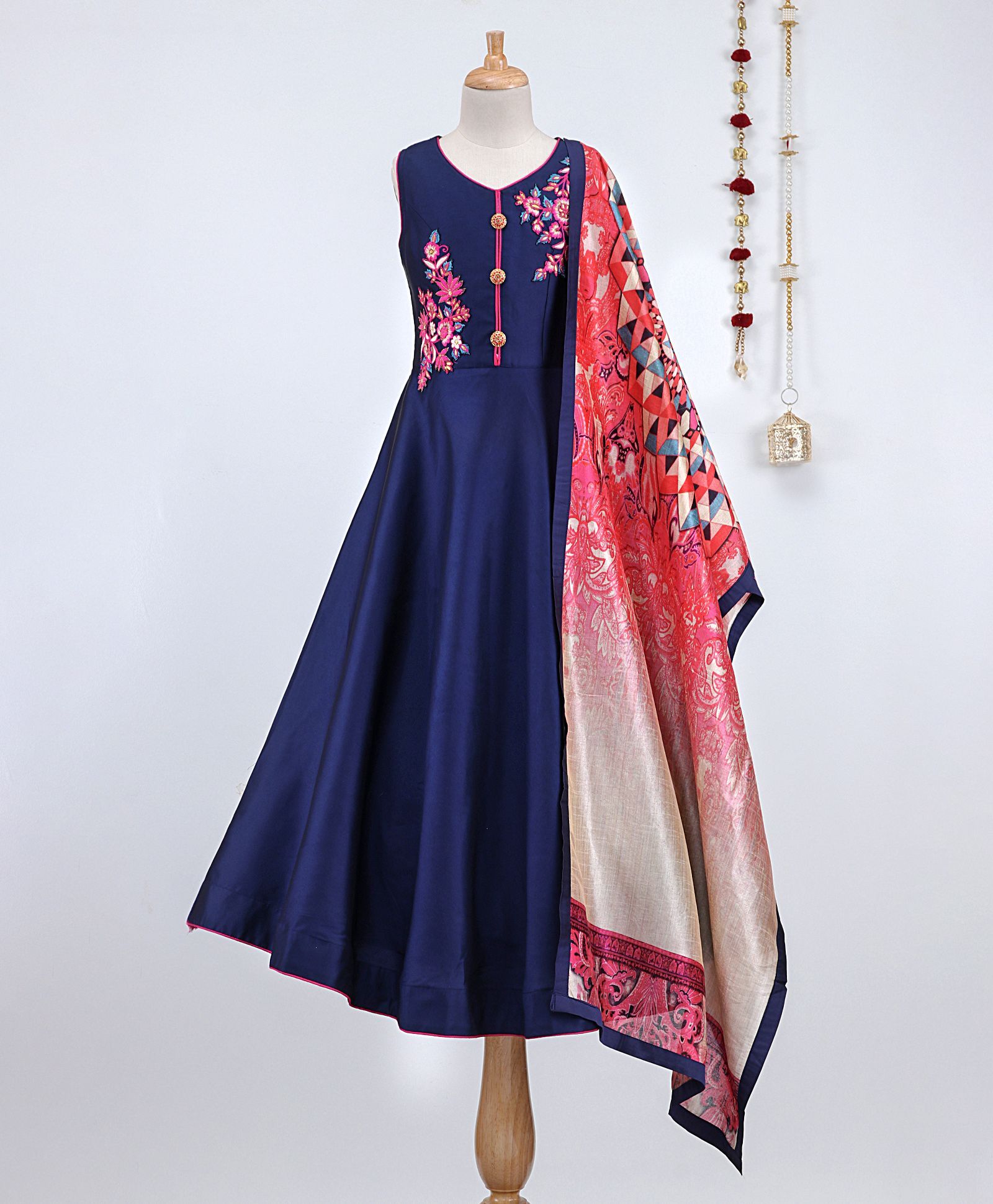 Dhyana Fashions Embroidered Gown With Dupatta Set