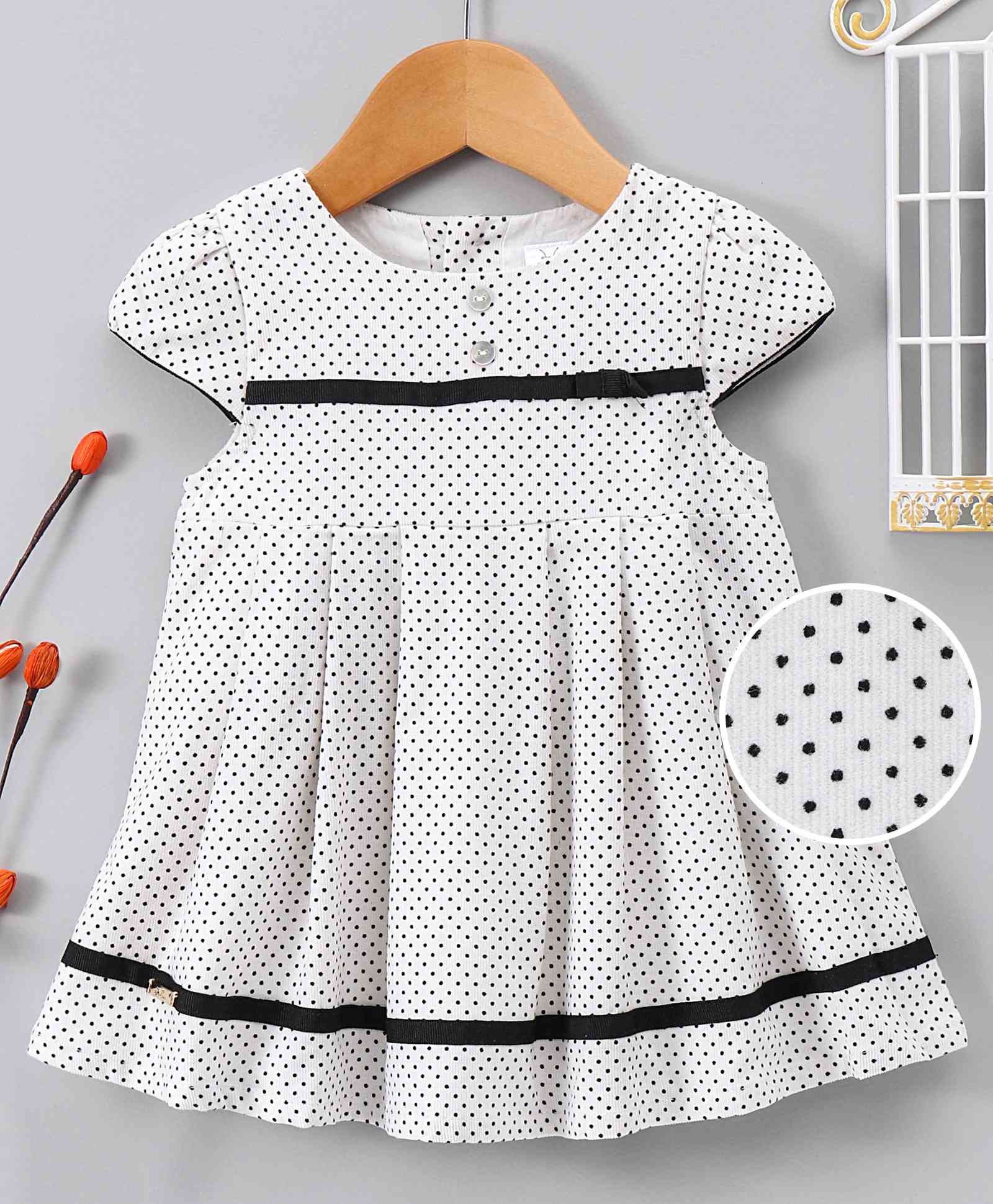 Bee Born Polka Dot Print Cap Sleeves Dress - White