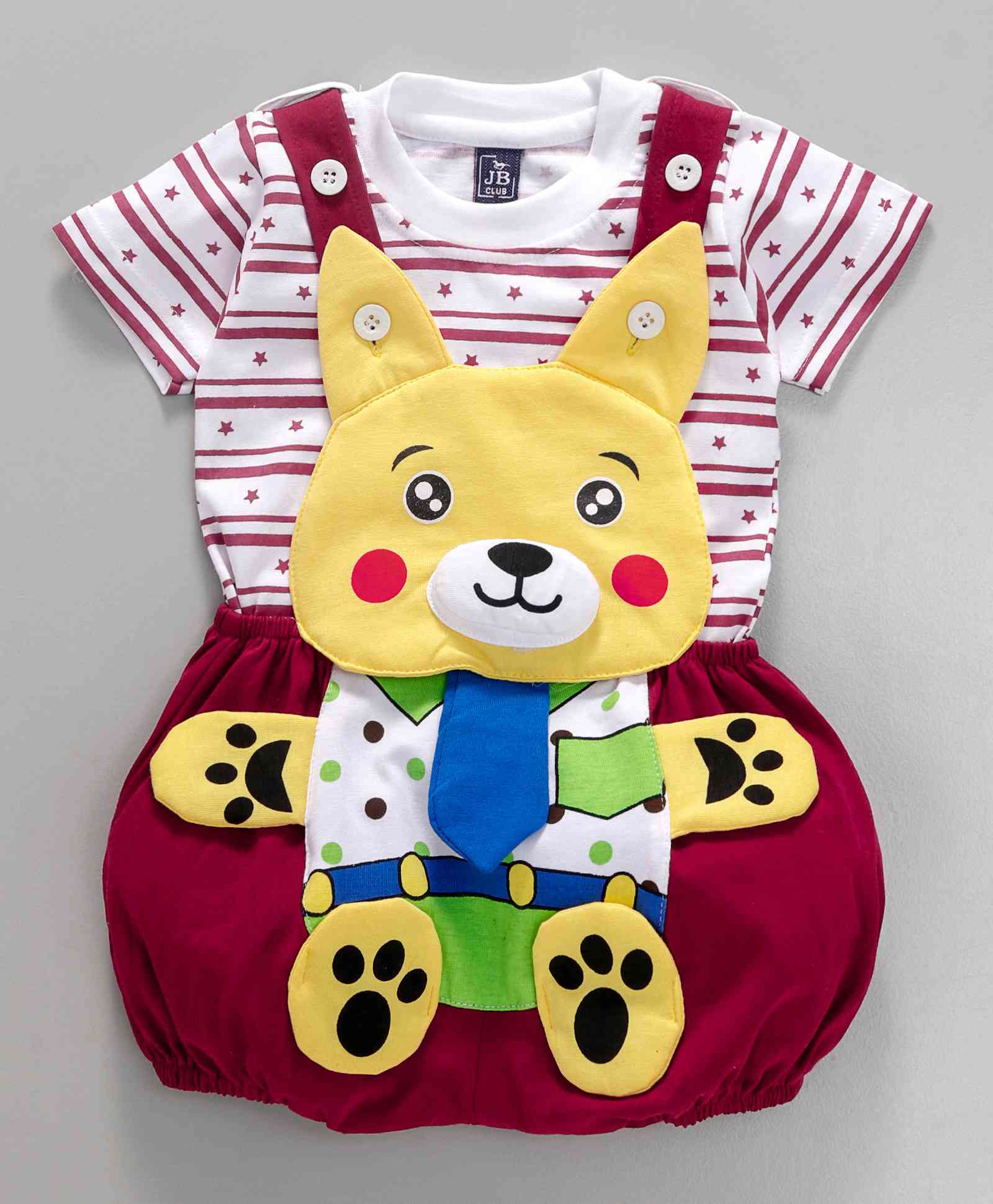 Jaybee Sleeveless Dungaree With Tee Baby Fox Patch - Maroon