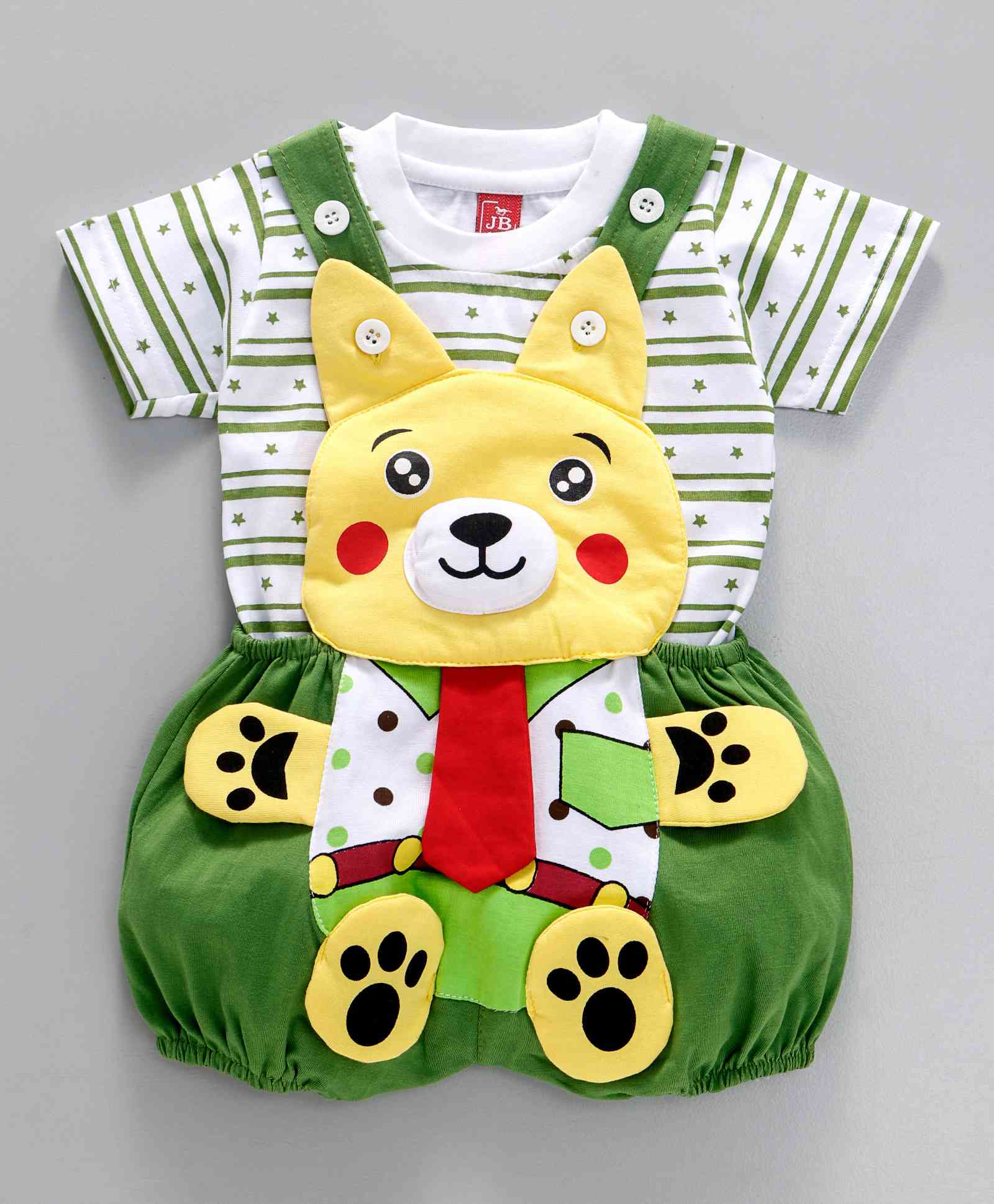 Jaybee Sleeveless Dungaree With Tee Baby Fox Patch - Green