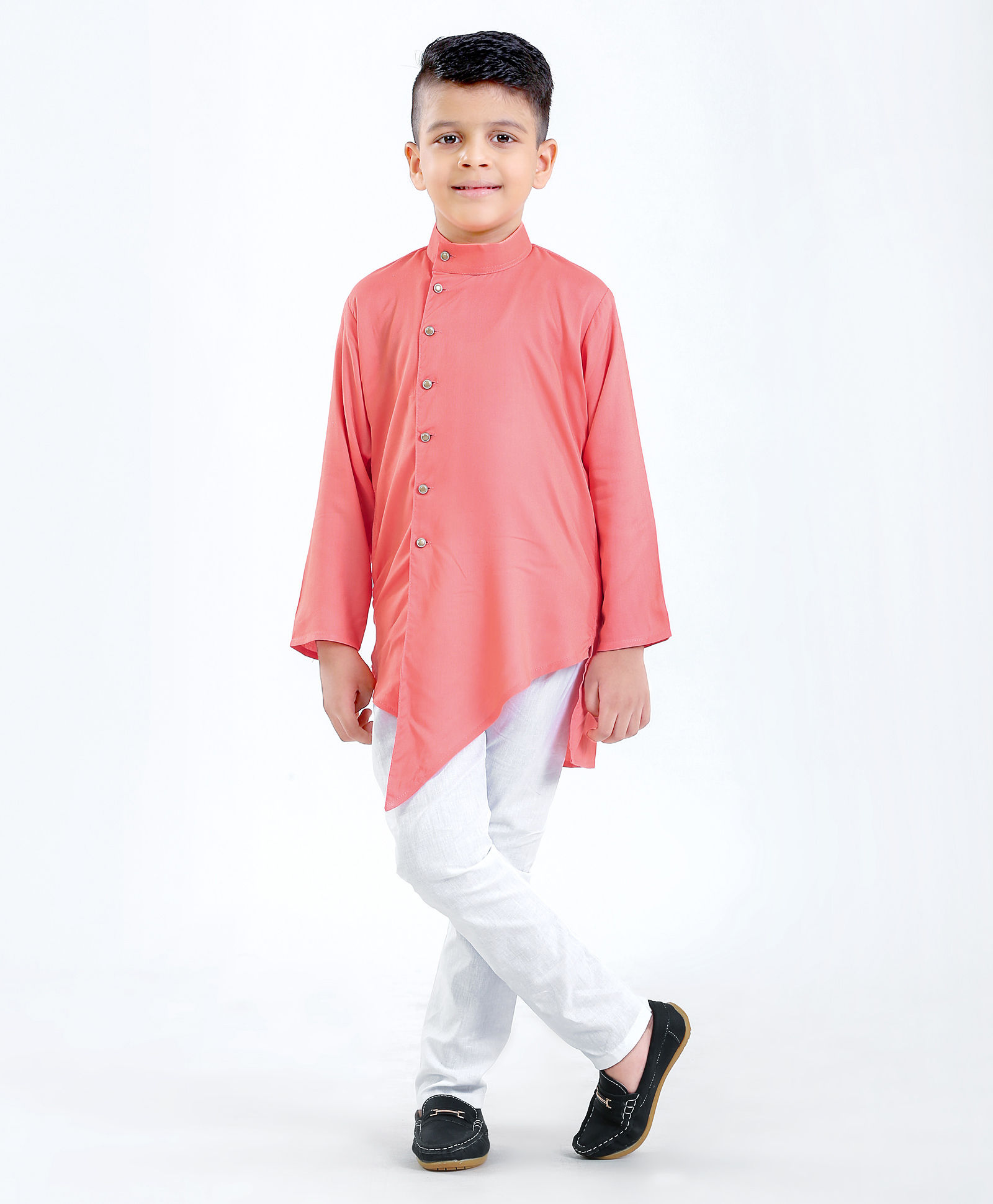 Ridokidz Full Sleeves Solid Kurta And Pajama Set - Light Pink