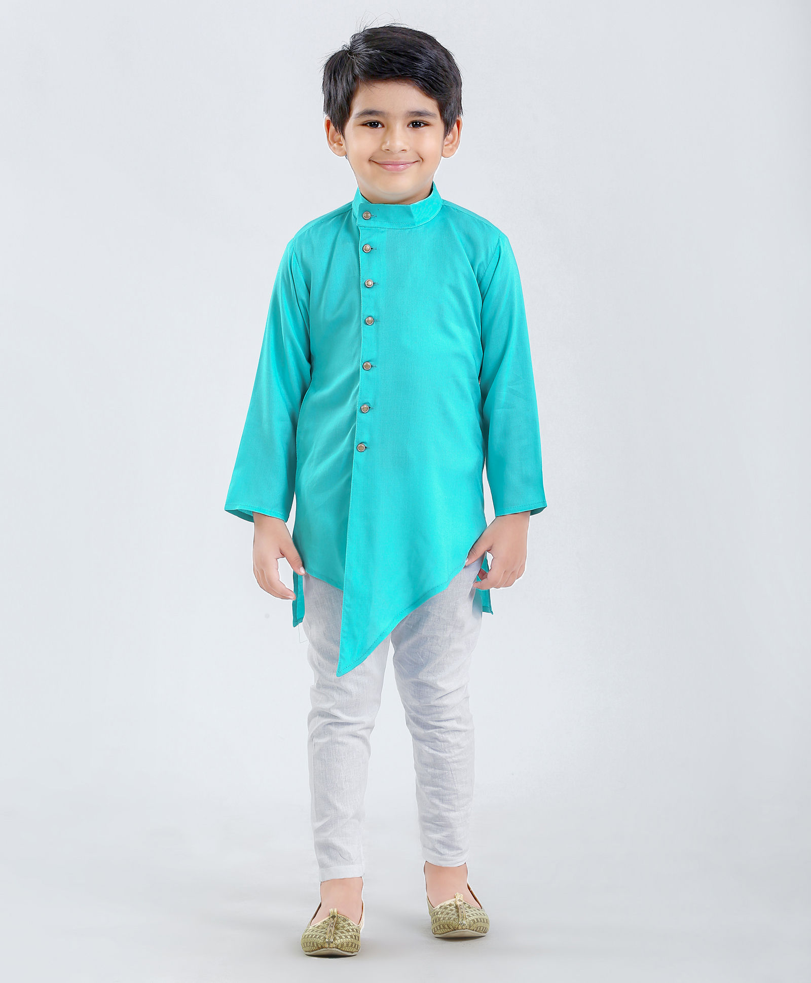 Ridokidz Full Sleeves Solid Kurta And Pajama Set - Sky Blue