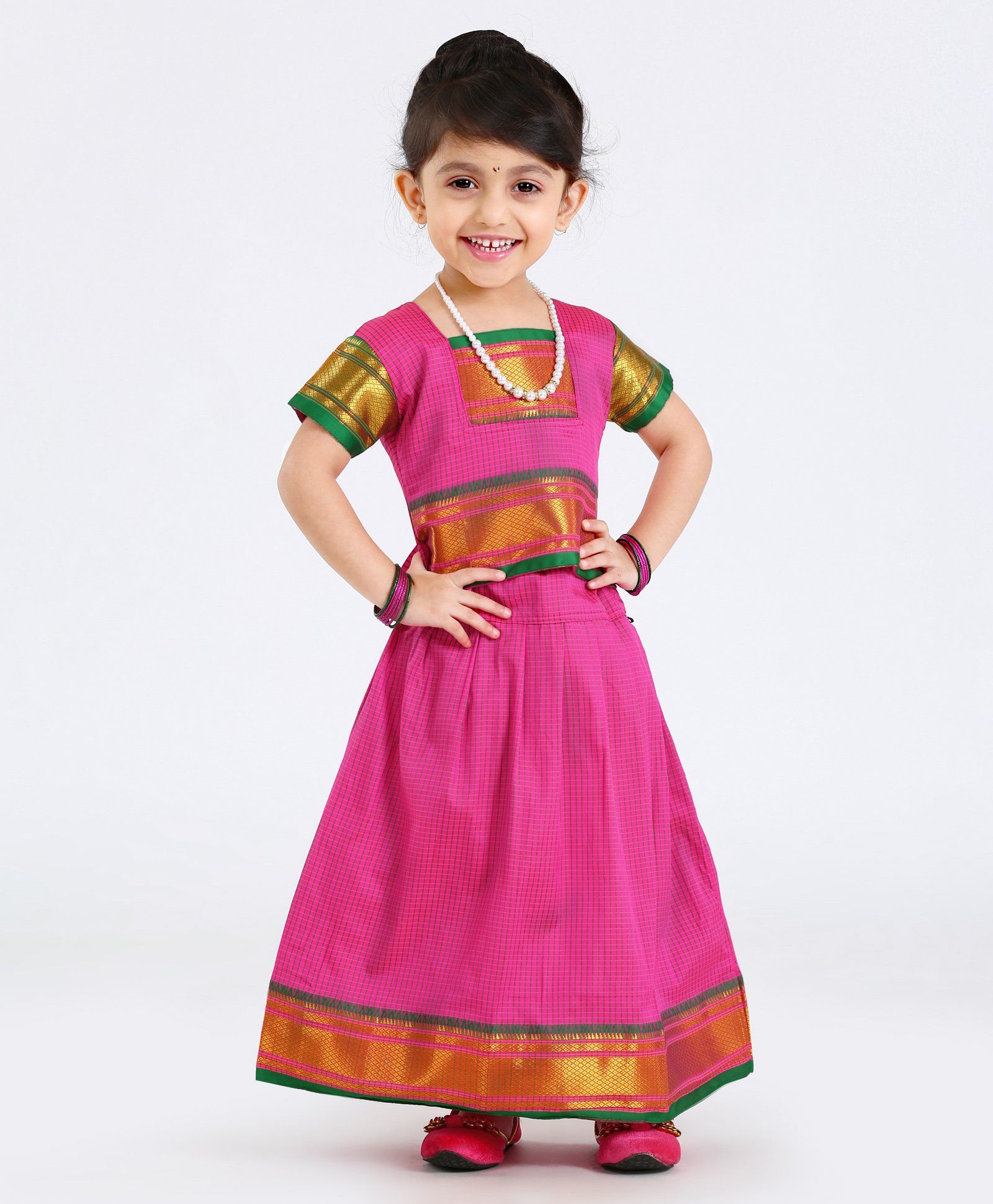 Bhartiya Paridhan Lehenga Choli Set Checks Pattern - Pink